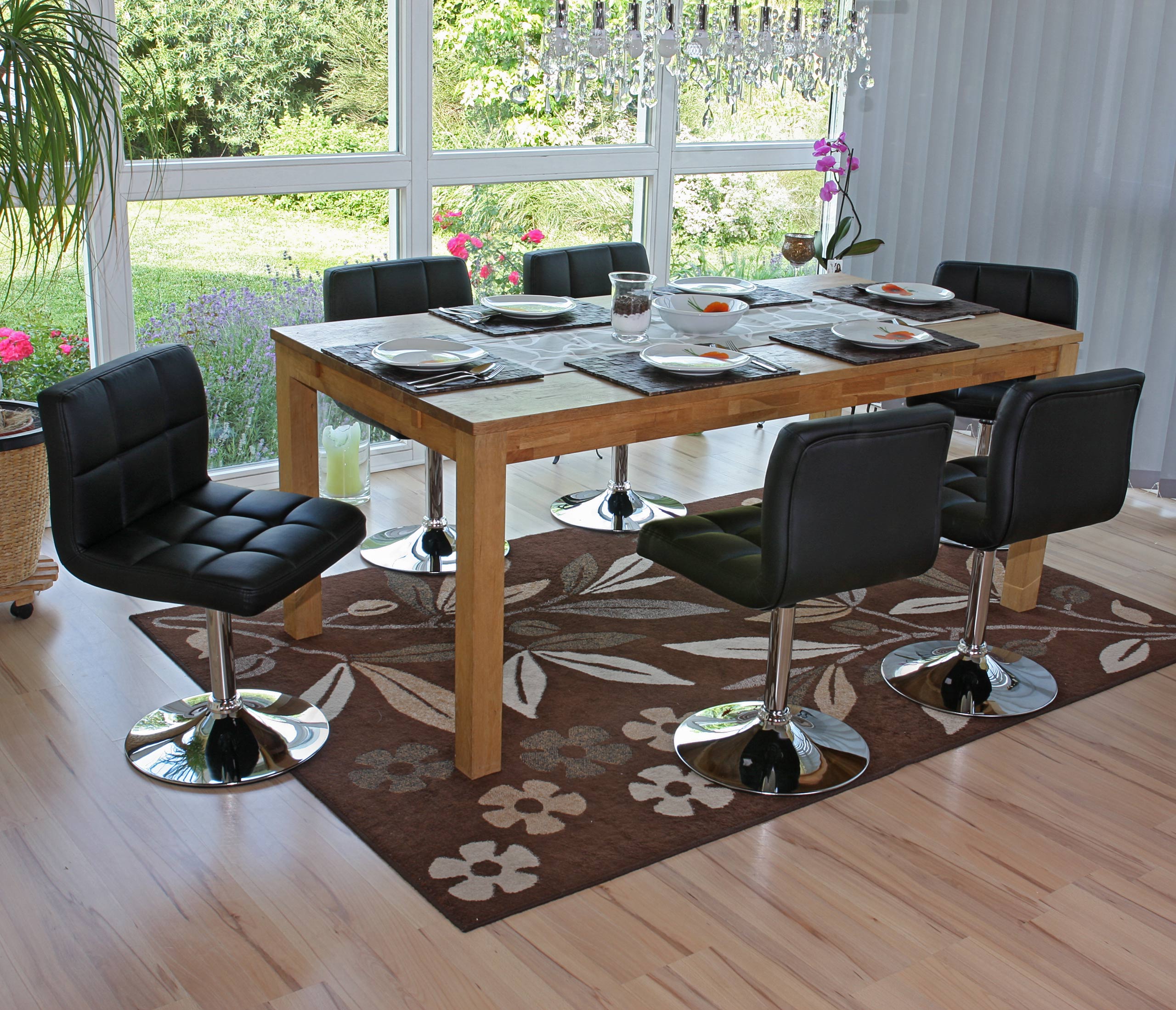 6er-Set Esszimmerstuhl Drehstuhl Stuhl Cadiz Kunstleder Chrom ~ schwarz 