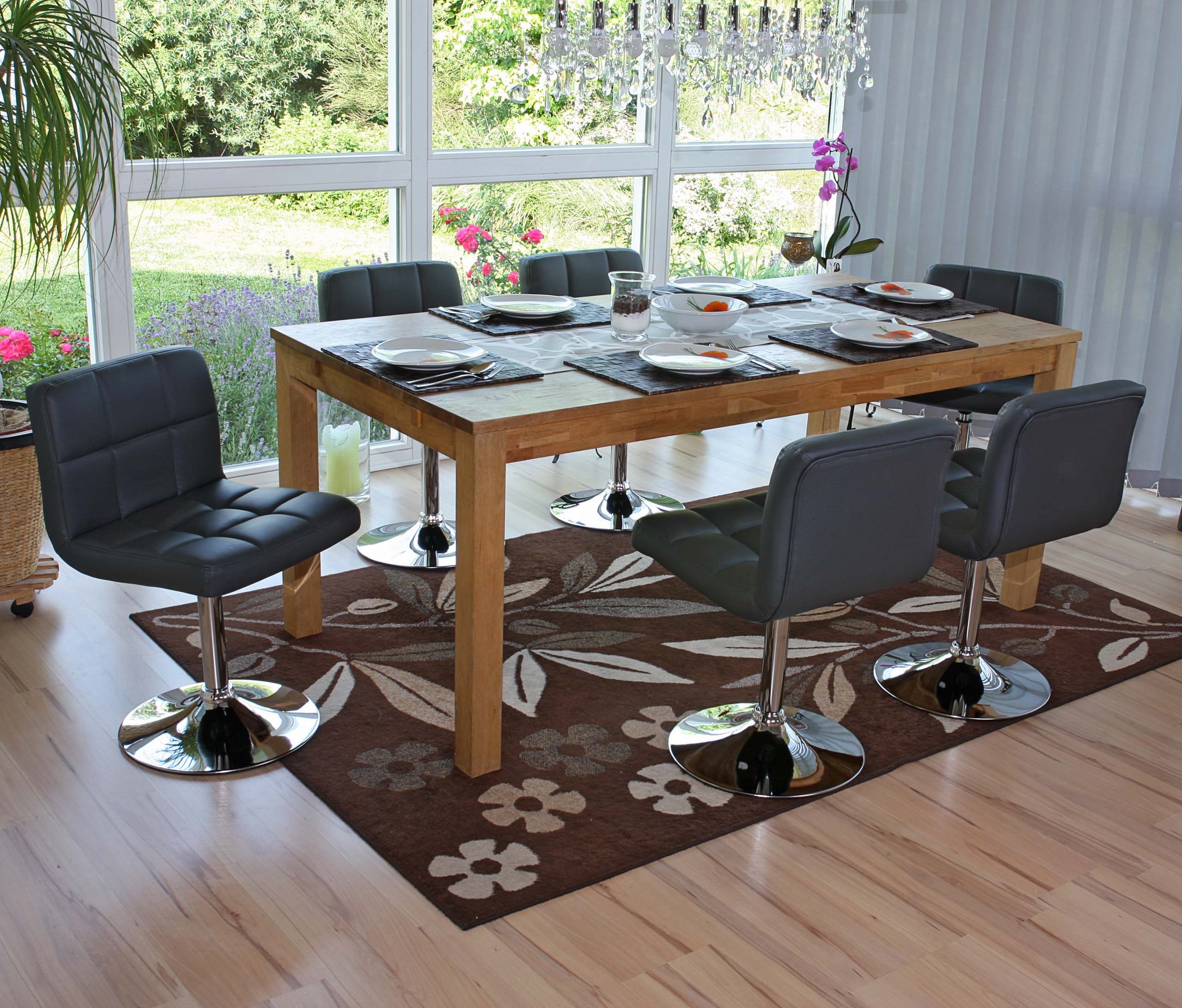 6er-Set Esszimmerstuhl Drehstuhl Stuhl Cadiz Kunstleder Chrom ~ grau 