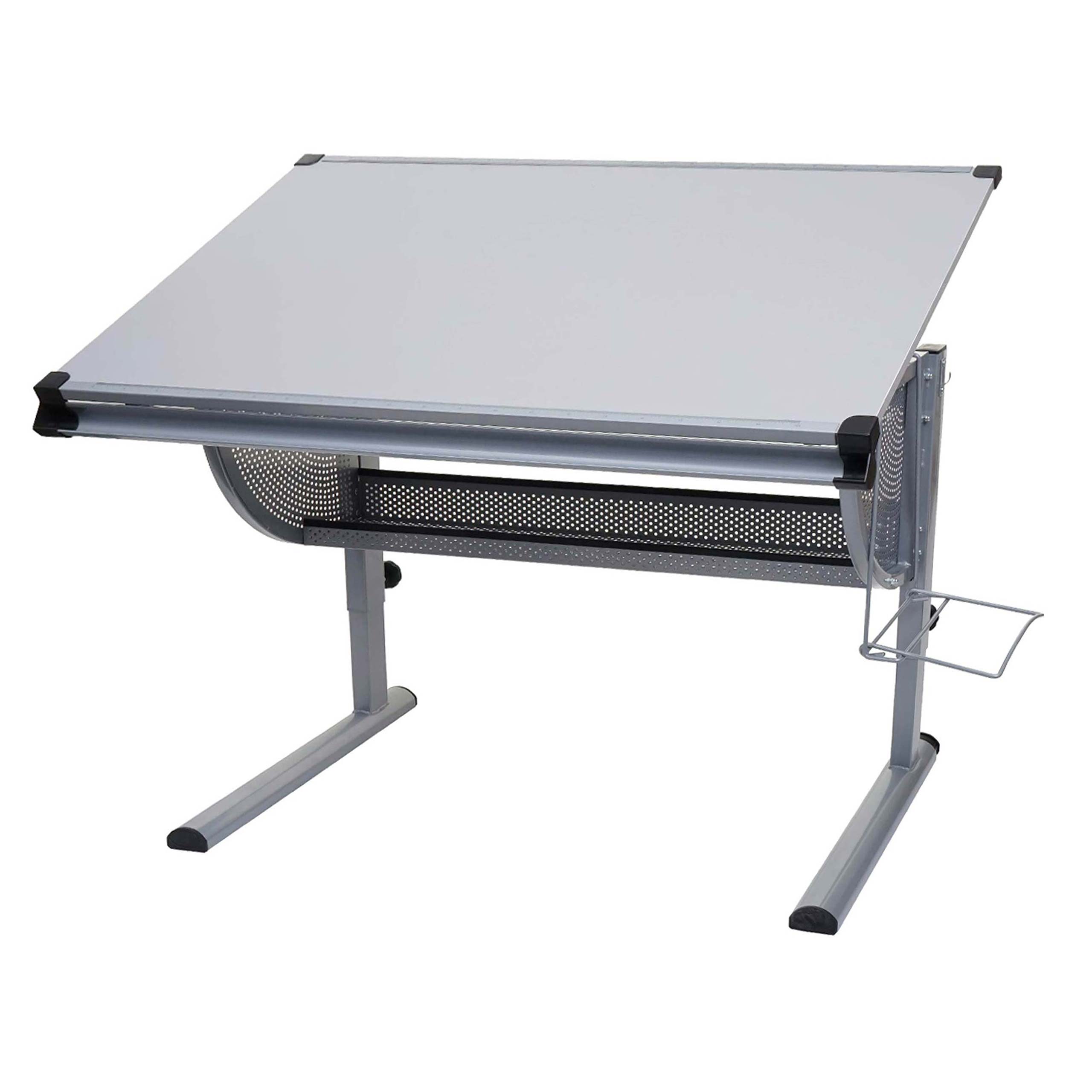 Kinder-/Jugend-Schreibtisch Sch&uuml;lerschreibtisch B&uuml;rotisch Preston, h&ouml;henverstellbar, neigbar ~ grau 