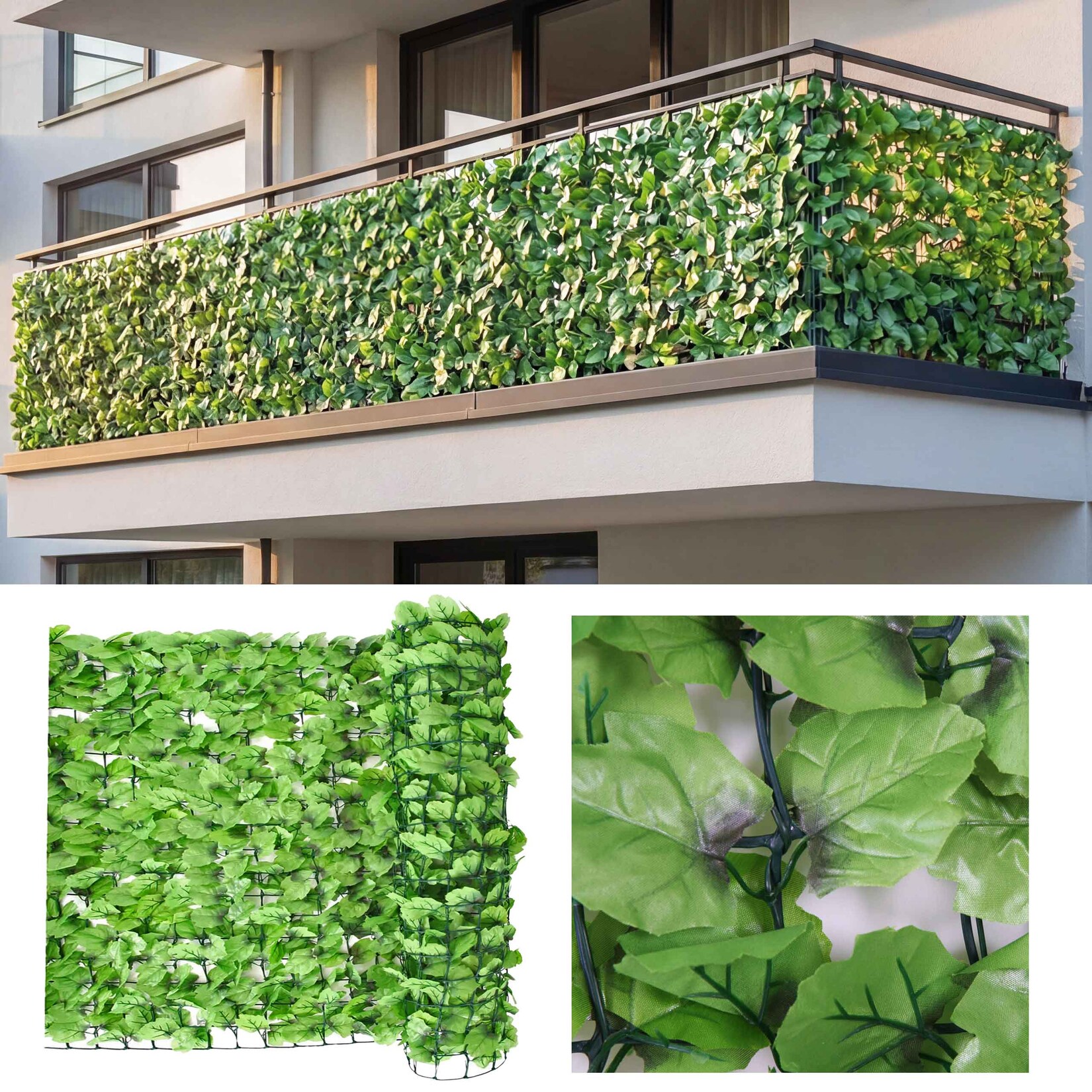 Balkonsichtschutz, Sichtschutz Windschutz Verkleidung für Balkon Terrasse Zaun ~ 300x100cm Blatt hell