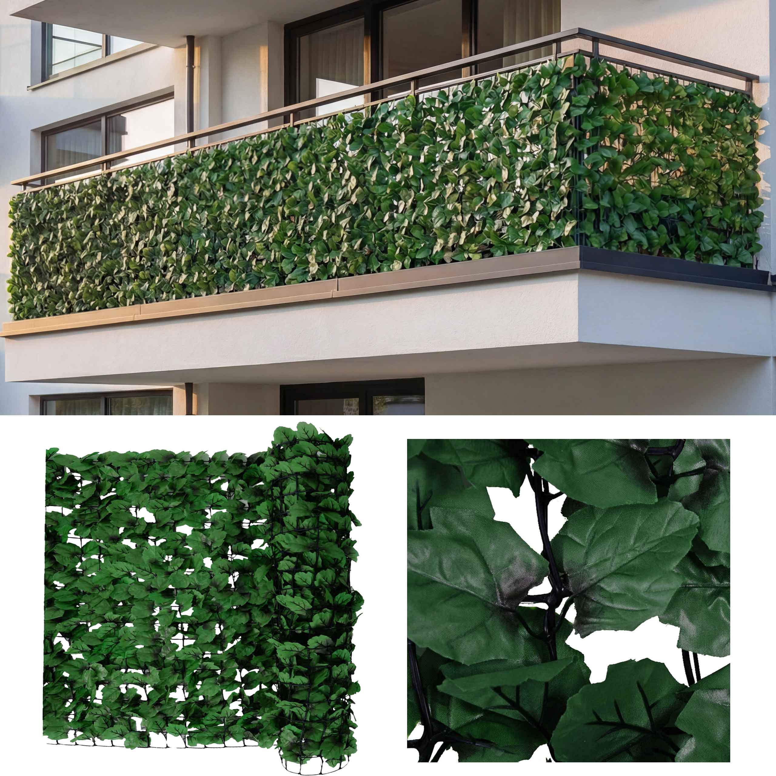 Balkonsichtschutz, Sichtschutz Windschutz Verkleidung f&uuml;r Balkon Terrasse Zaun ~ 300x100cm Blatt dunkel 