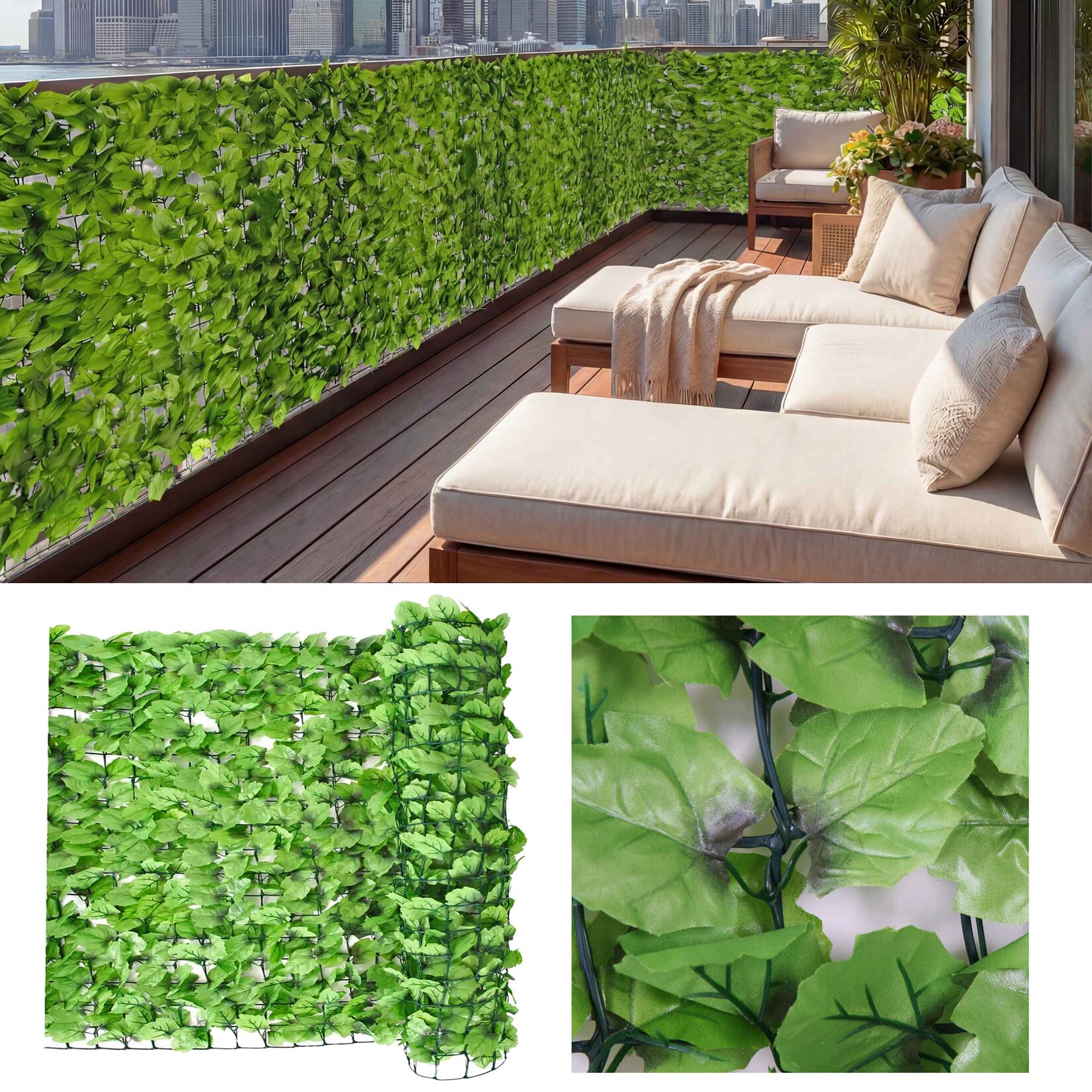 Balkonsichtschutz, Sichtschutz Windschutz Verkleidung für Balkon Terrasse Zaun ~ 300x150cm Blatt hell
