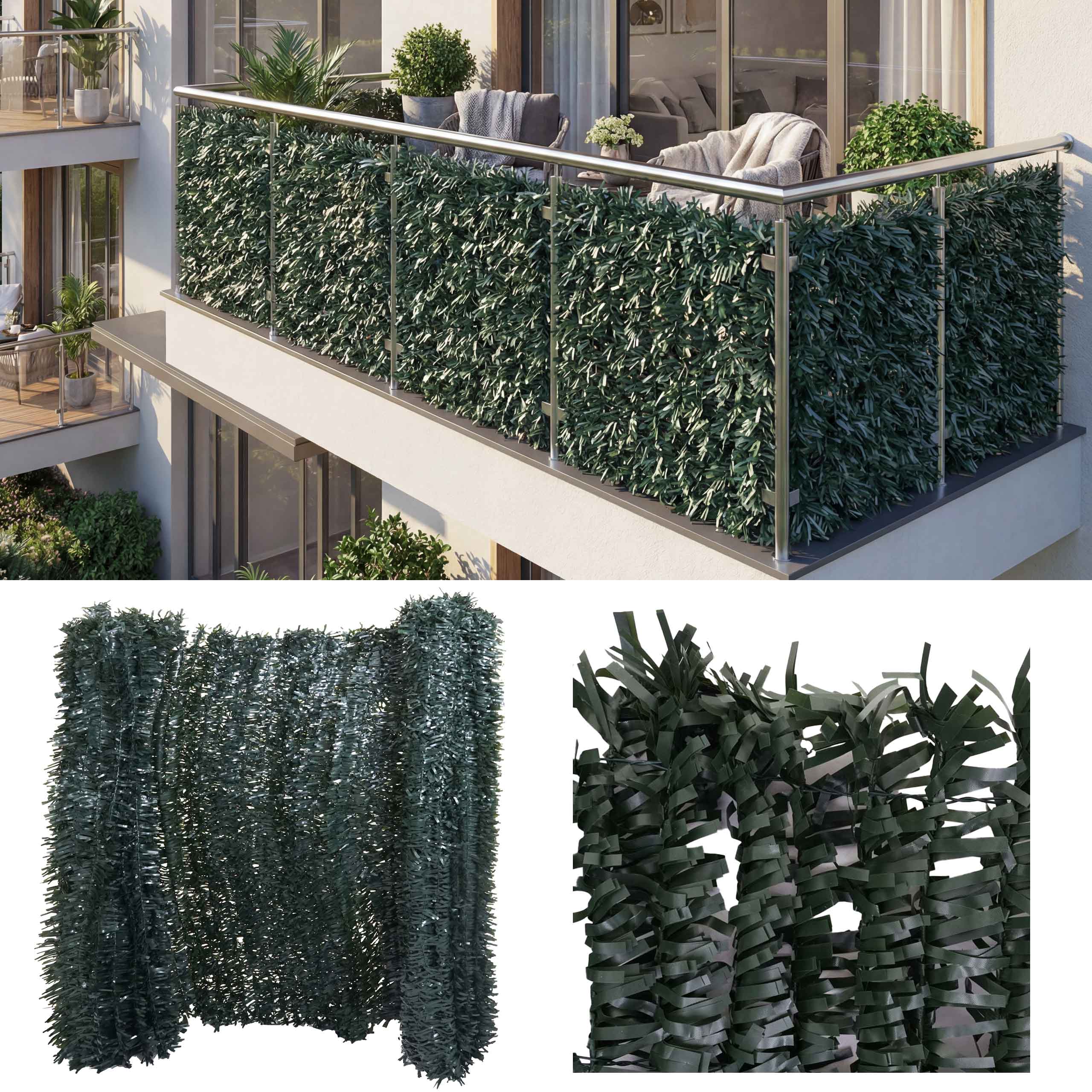 Balkonsichtschutz, Sichtschutz Windschutz Verkleidung f&uuml;r Balkon Terrasse Zaun ~ 300x150cm Tanne dunkel 