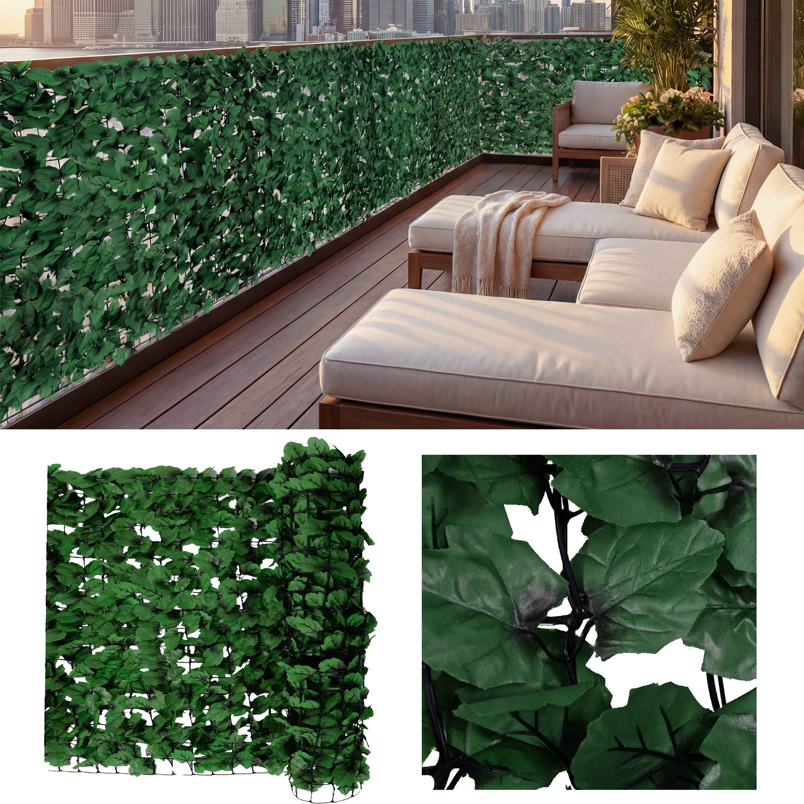 Balkonsichtschutz, Sichtschutz Windschutz Verkleidung f&uuml;r Balkon Terrasse Zaun ~ 500x150cm Blatt dunkel 