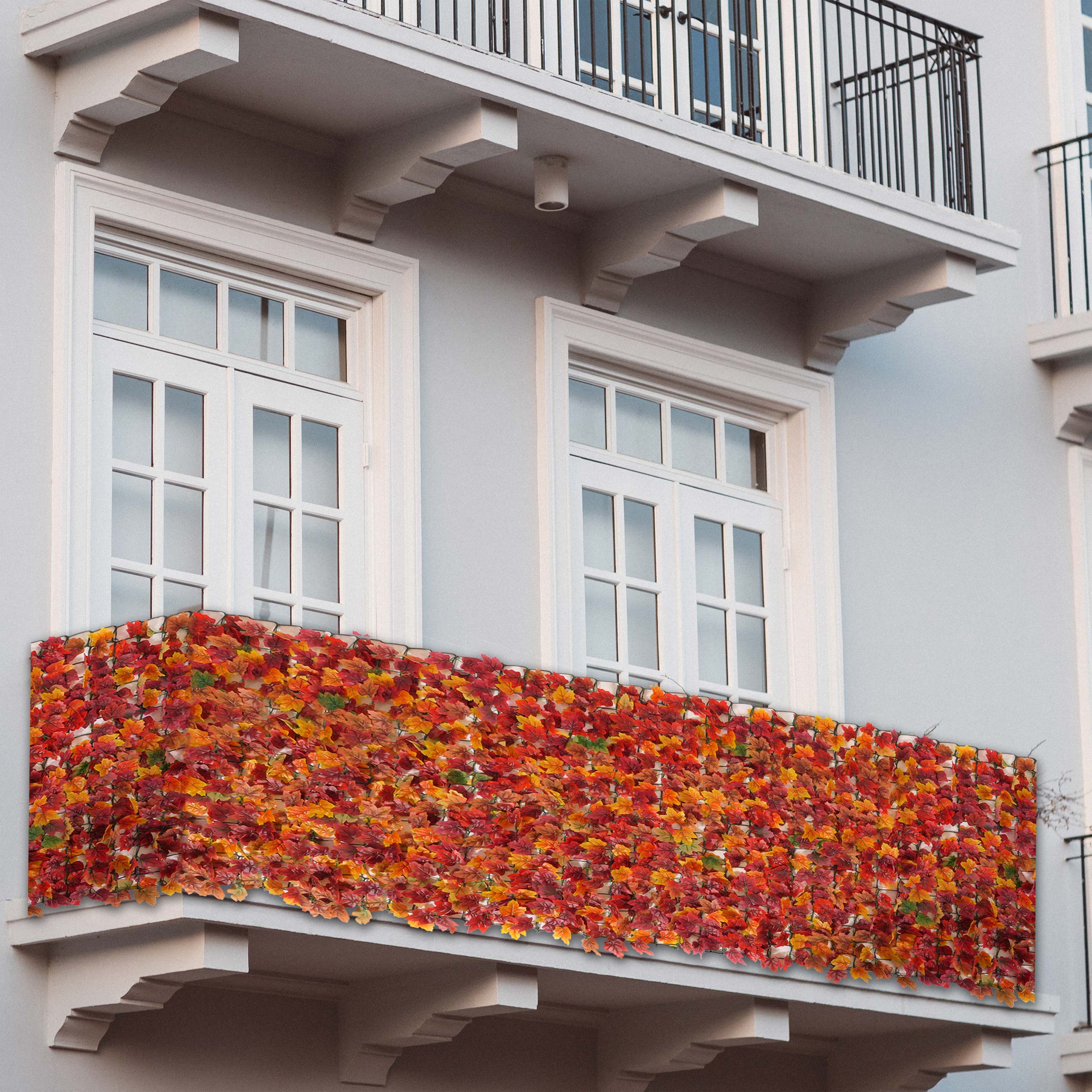 Balkonsichtschutz, Sichtschutz Windschutz Verkleidung f&uuml;r Balkon Terrasse Zaun ~ 300x100cm Ahorn rot-gelb 
