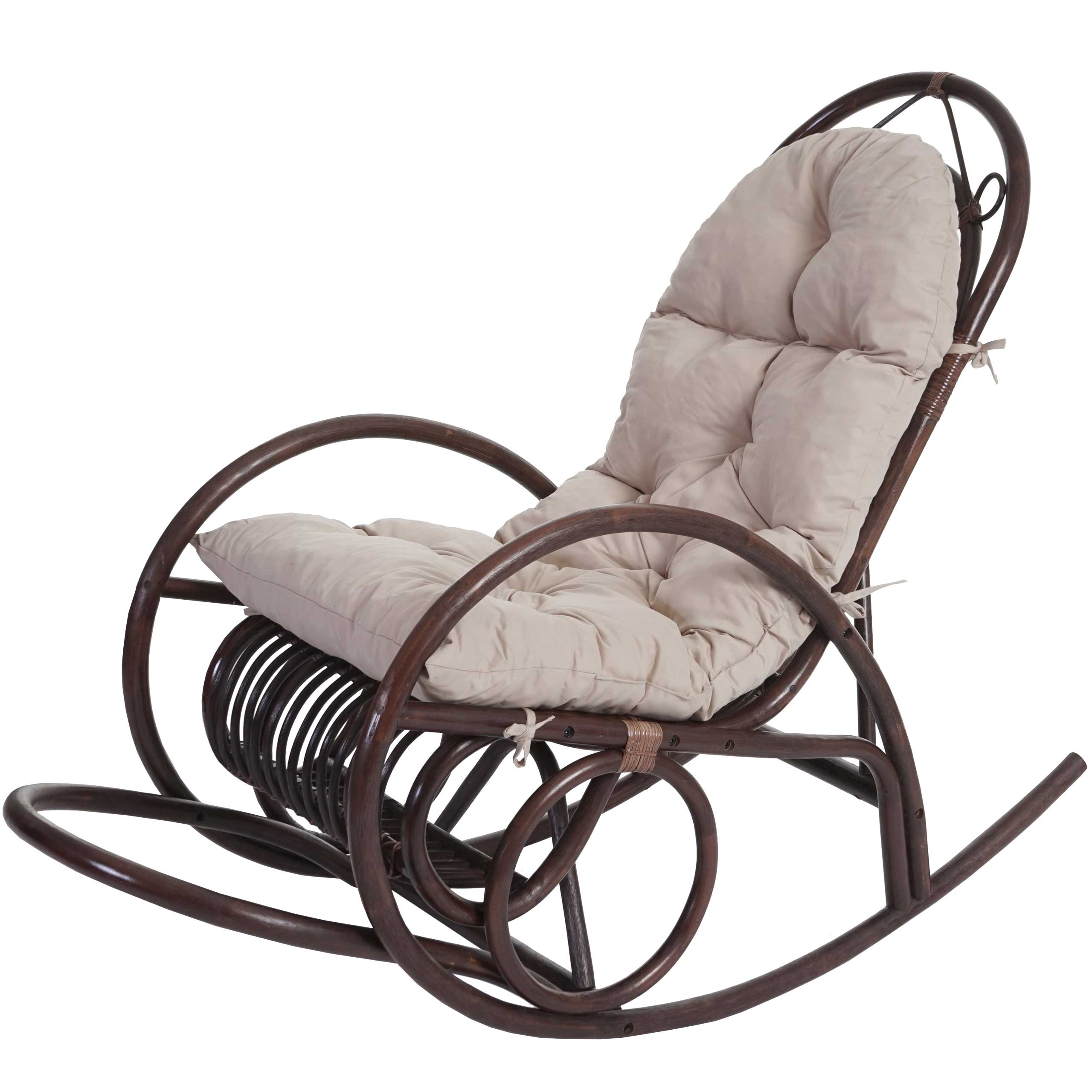Schaukelstuhl MCW-C40, Schwingsessel Rattansessel, braun ~ Auflage creme 