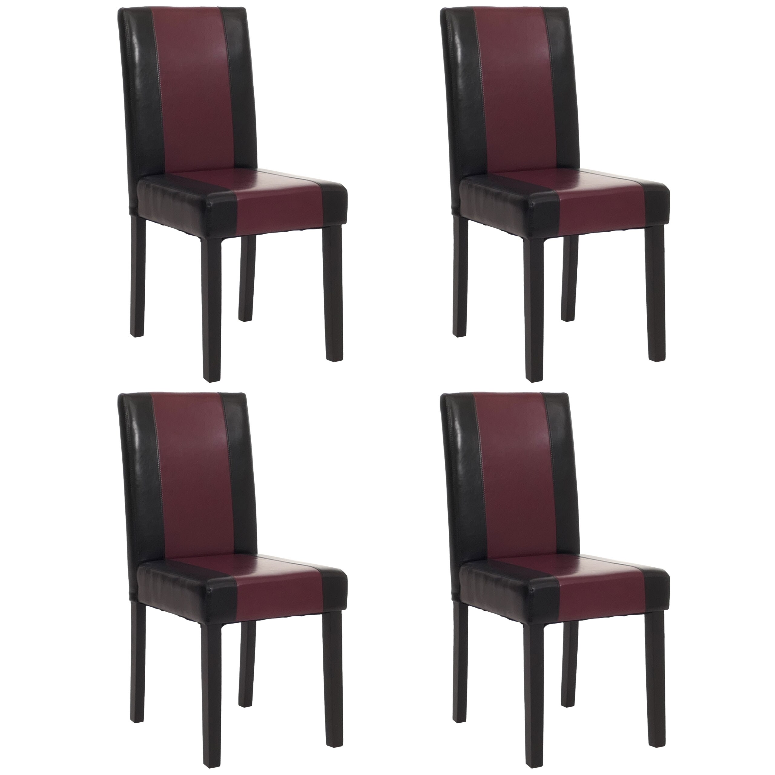 4er-Set Esszimmerstuhl Stuhl K&uuml;chenstuhl Littau ~ Kunstleder, schwarz-rot, dunkle Beine 