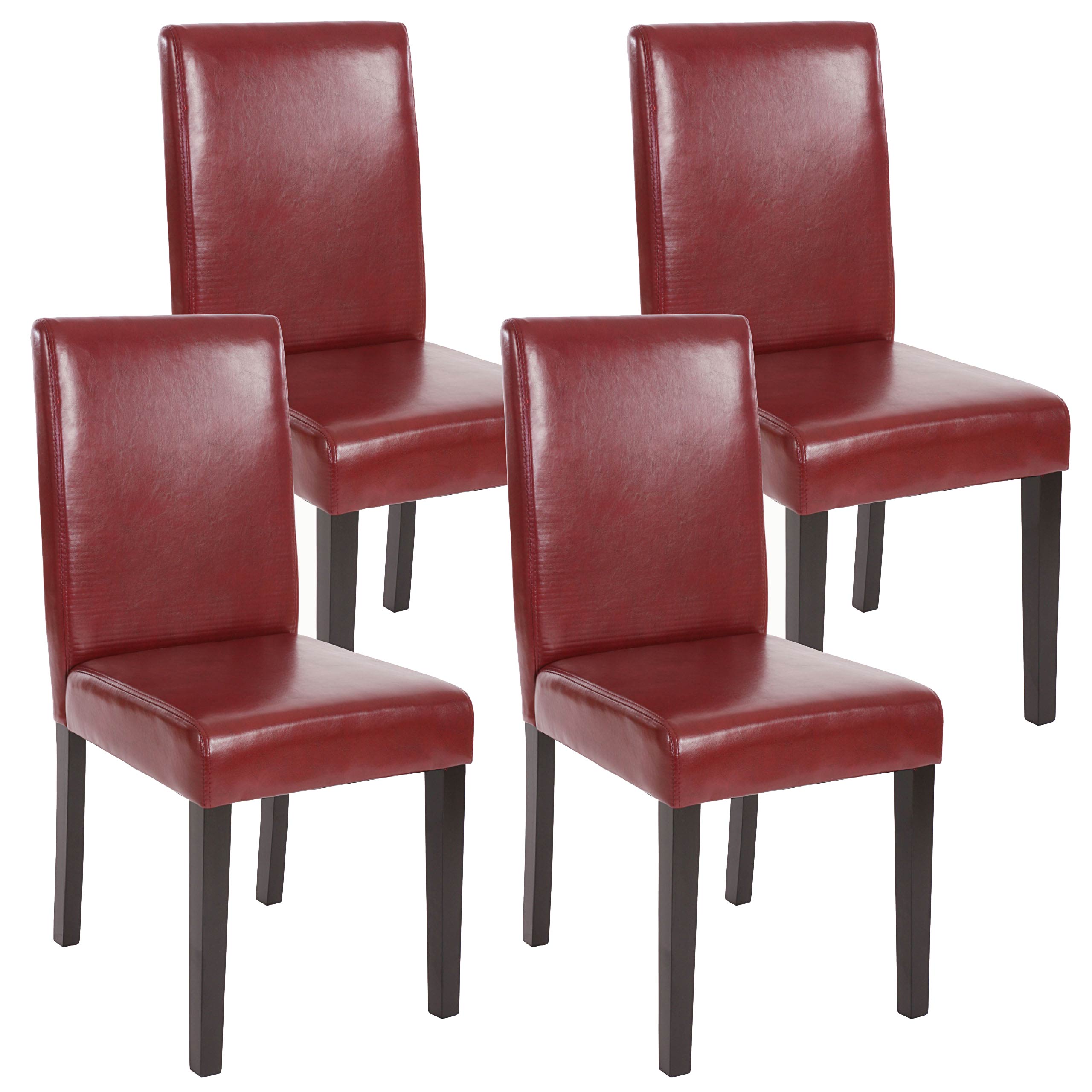 4er-Set Esszimmerstuhl Stuhl K&uuml;chenstuhl Littau ~ Kunstleder, rot-braun, dunkle Beine 