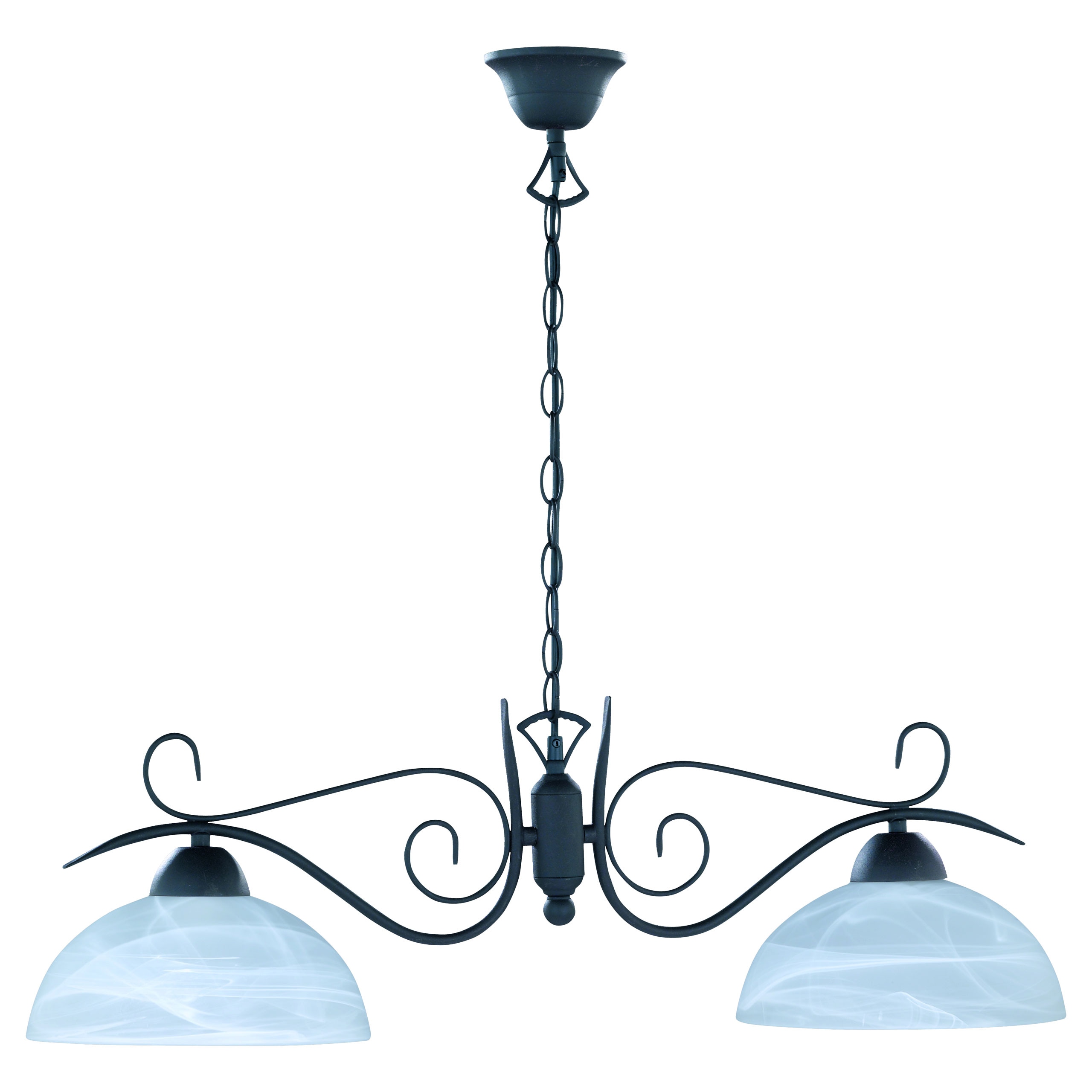 Reality Trio Ardennes Pendelleuchte im Landhausstil, Alabaster, rostfarben 