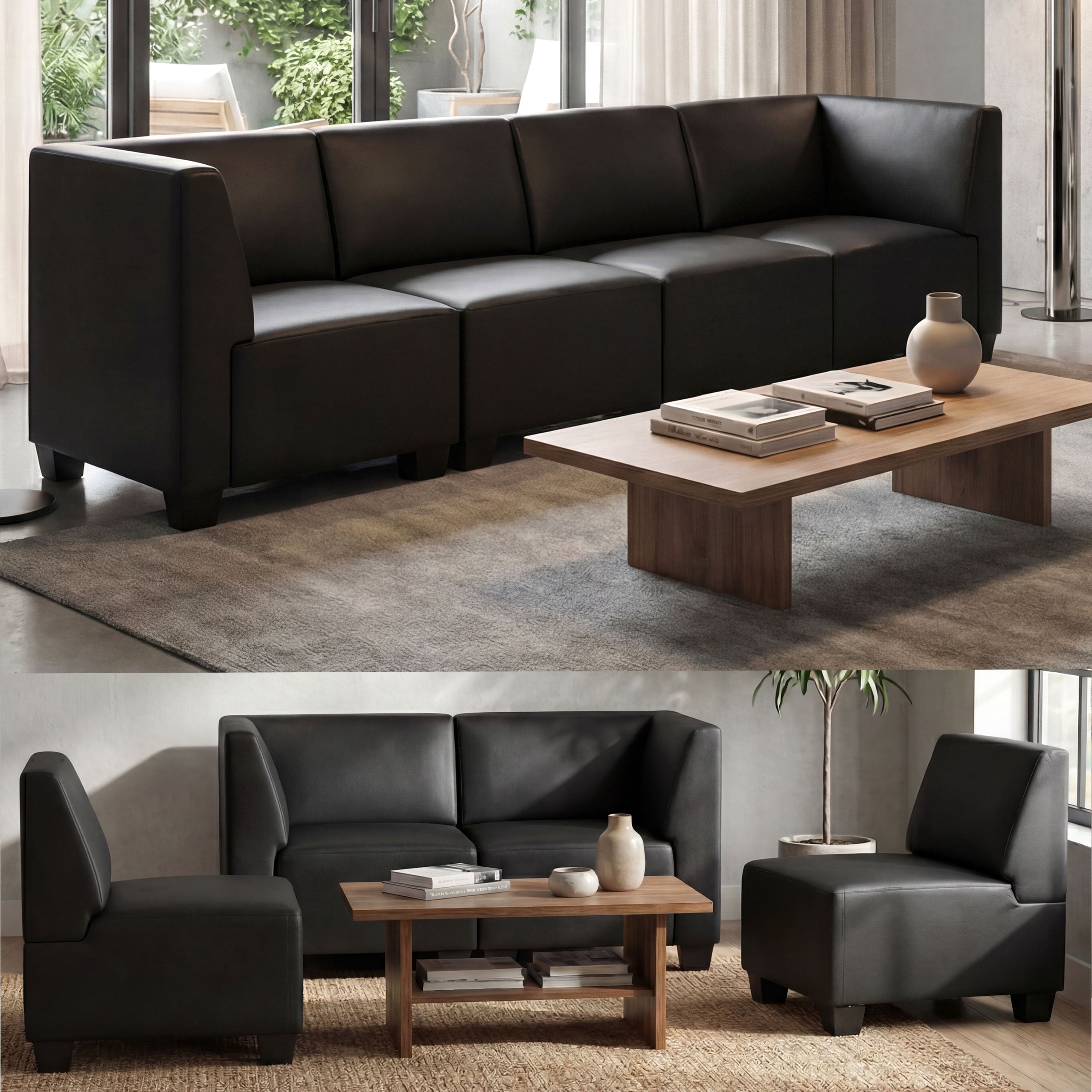 Modular 4-Sitzer Sofa Couch Moncalieri, hohe Armlehnen ~ schwarz, hohe Armlehnen 