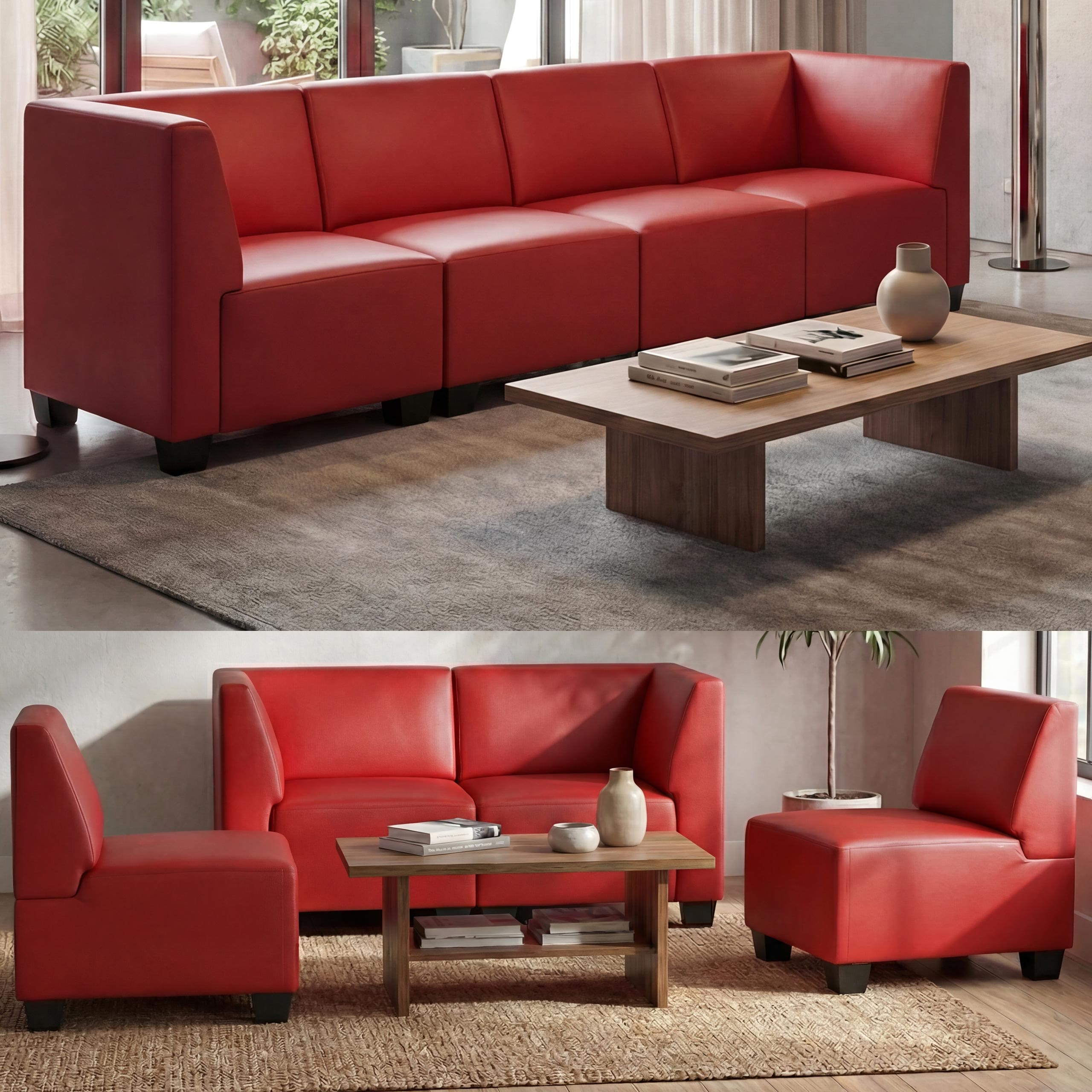 Modular 4-Sitzer Sofa Couch Moncalieri, hohe Armlehnen ~ rot, hohe Armlehnen 