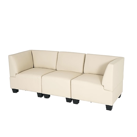 Modular 3-Sitzer Sofa Couch Moncalieri, Kunstleder ~ creme, hohe Armlehnen 