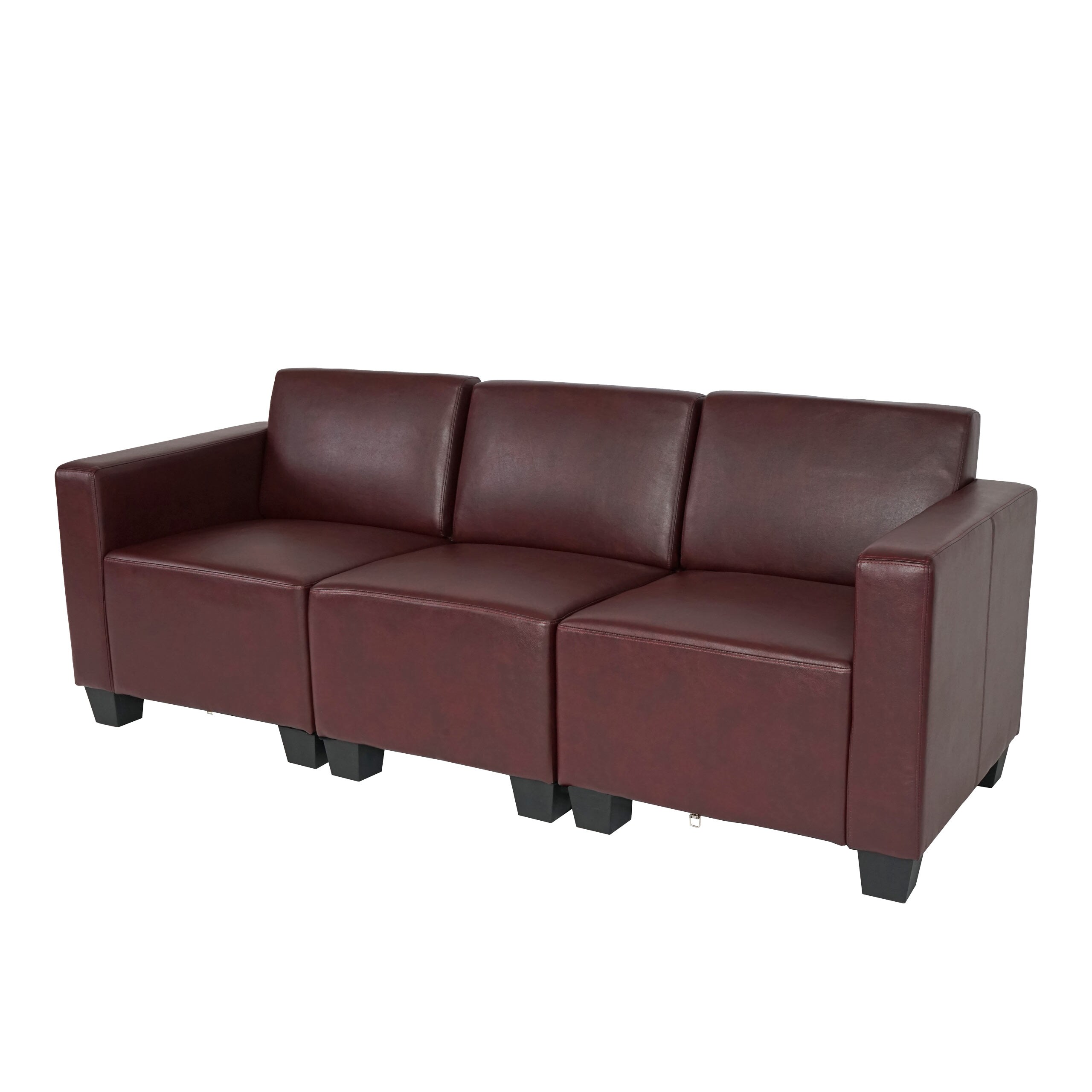 Modular 3-Sitzer Sofa Couch Moncalieri, Kunstleder ~ rot-braun 