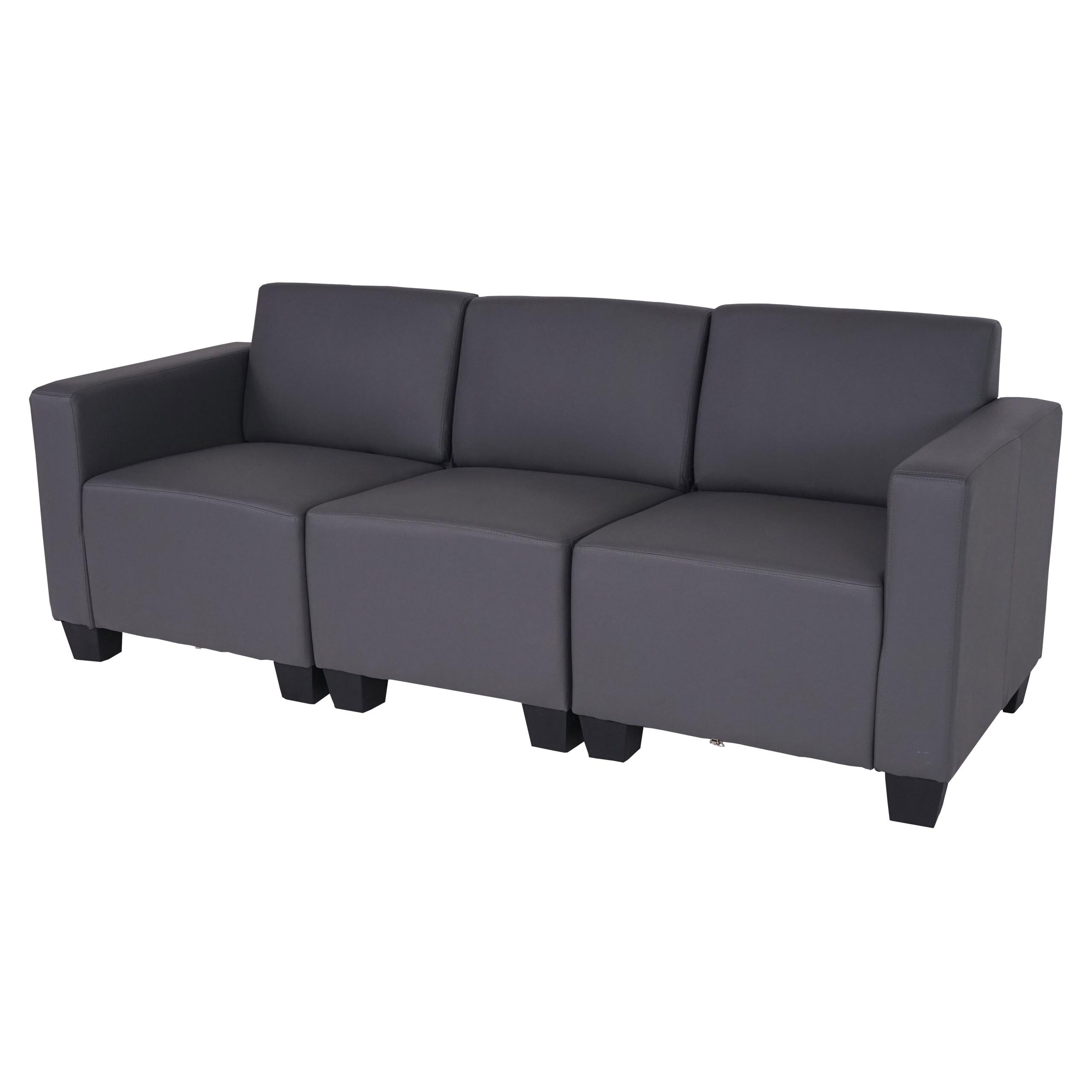 Modular 3-Sitzer Sofa Couch Moncalieri, Kunstleder ~ dunkelgrau 