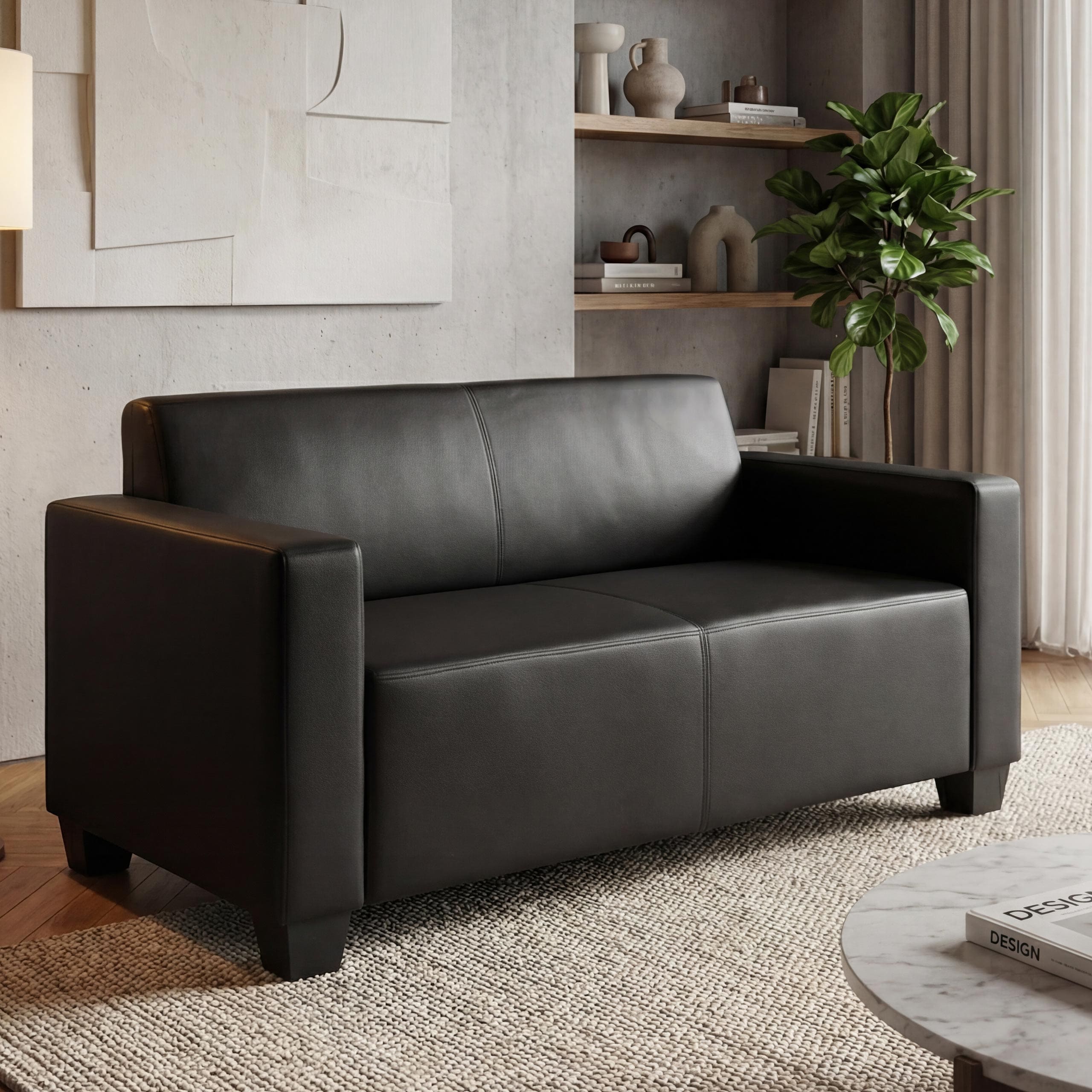 Modular 2-Sitzer Sofa Couch Moncalieri, Kunstleder ~ schwarz 