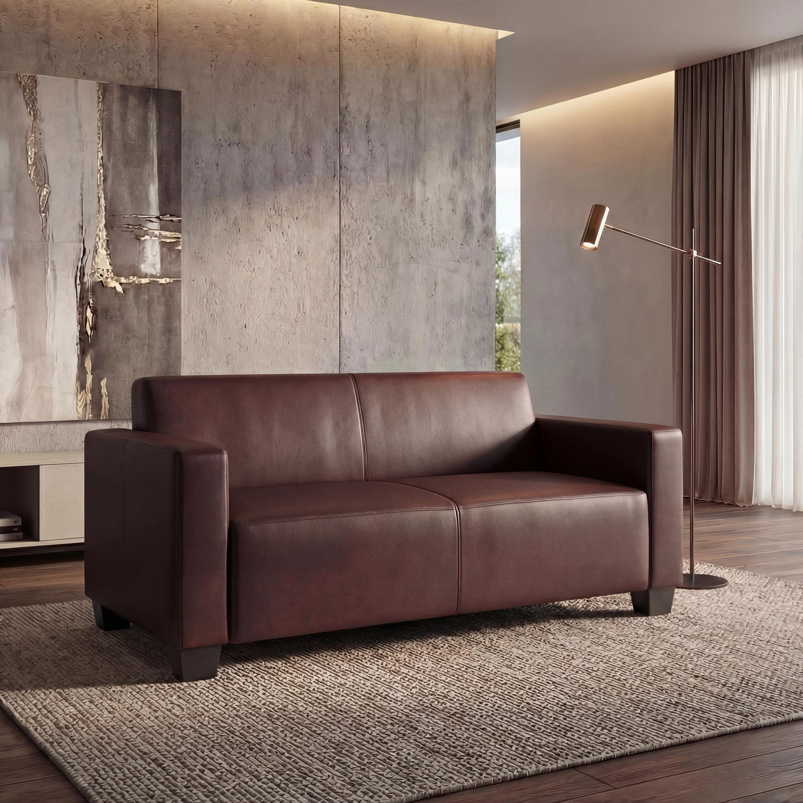 Modular 2-Sitzer Sofa Couch Moncalieri, Kunstleder ~ rot-braun 