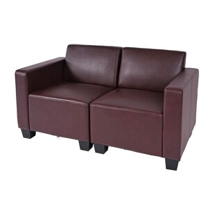 Modular 2-Sitzer Sofa Couch Moncalieri, Kunstleder ~ rot-braun 