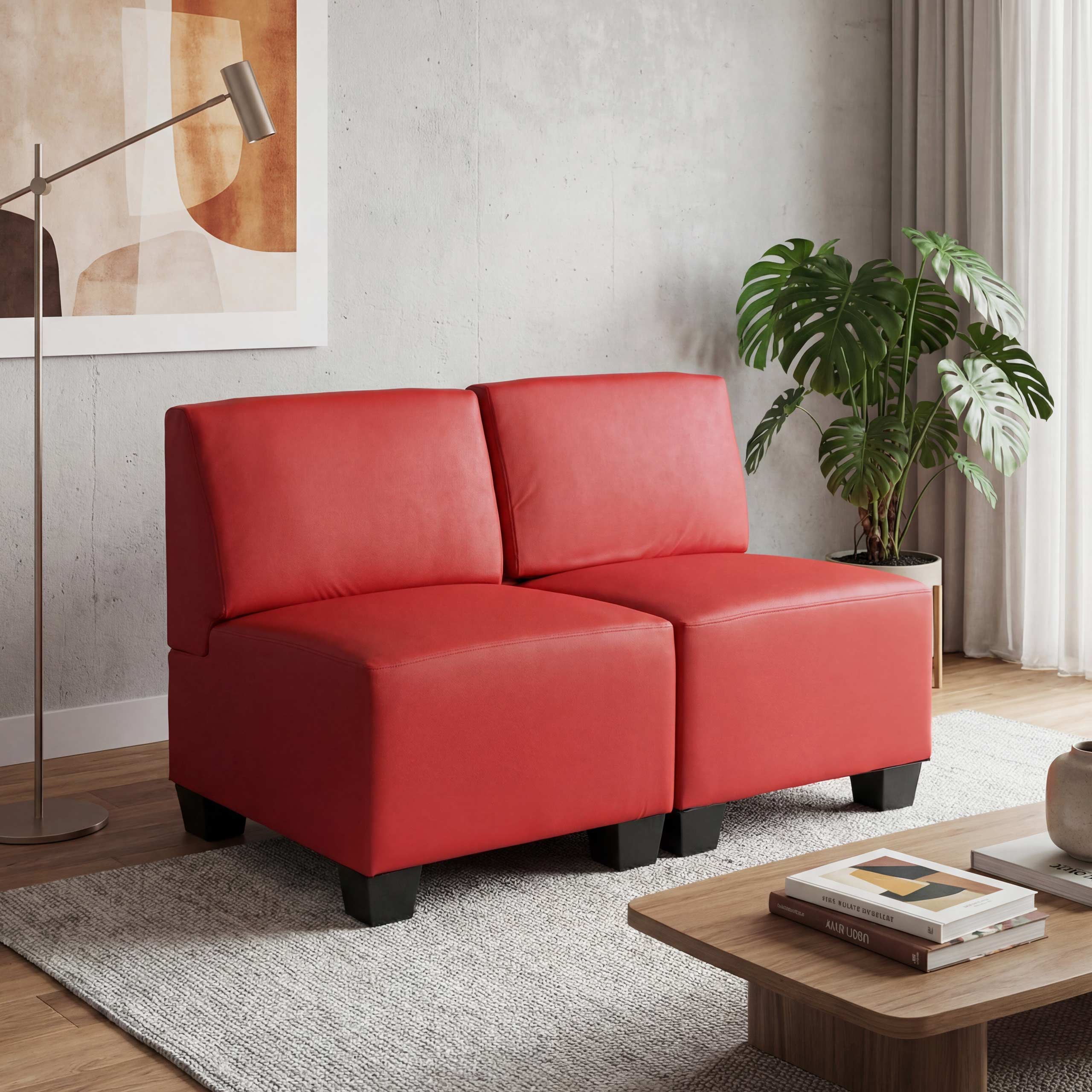 Modular 2-Sitzer Sofa Couch Moncalieri, Kunstleder ~ rot, ohne Armlehnen 