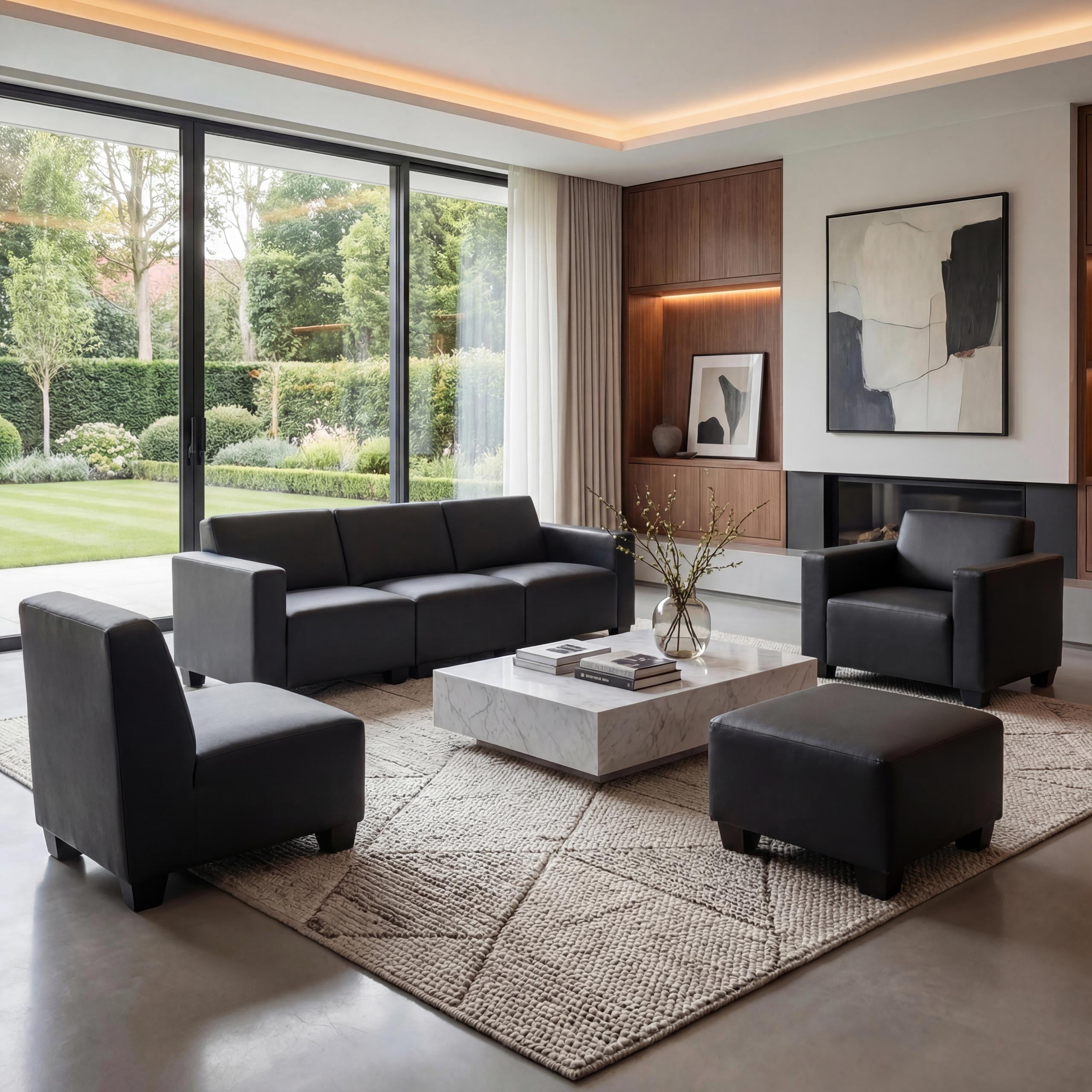 Modular Sofa-System Couch-Garnitur Moncalieri 3-1-1-1, Kunstleder ~ schwarz 