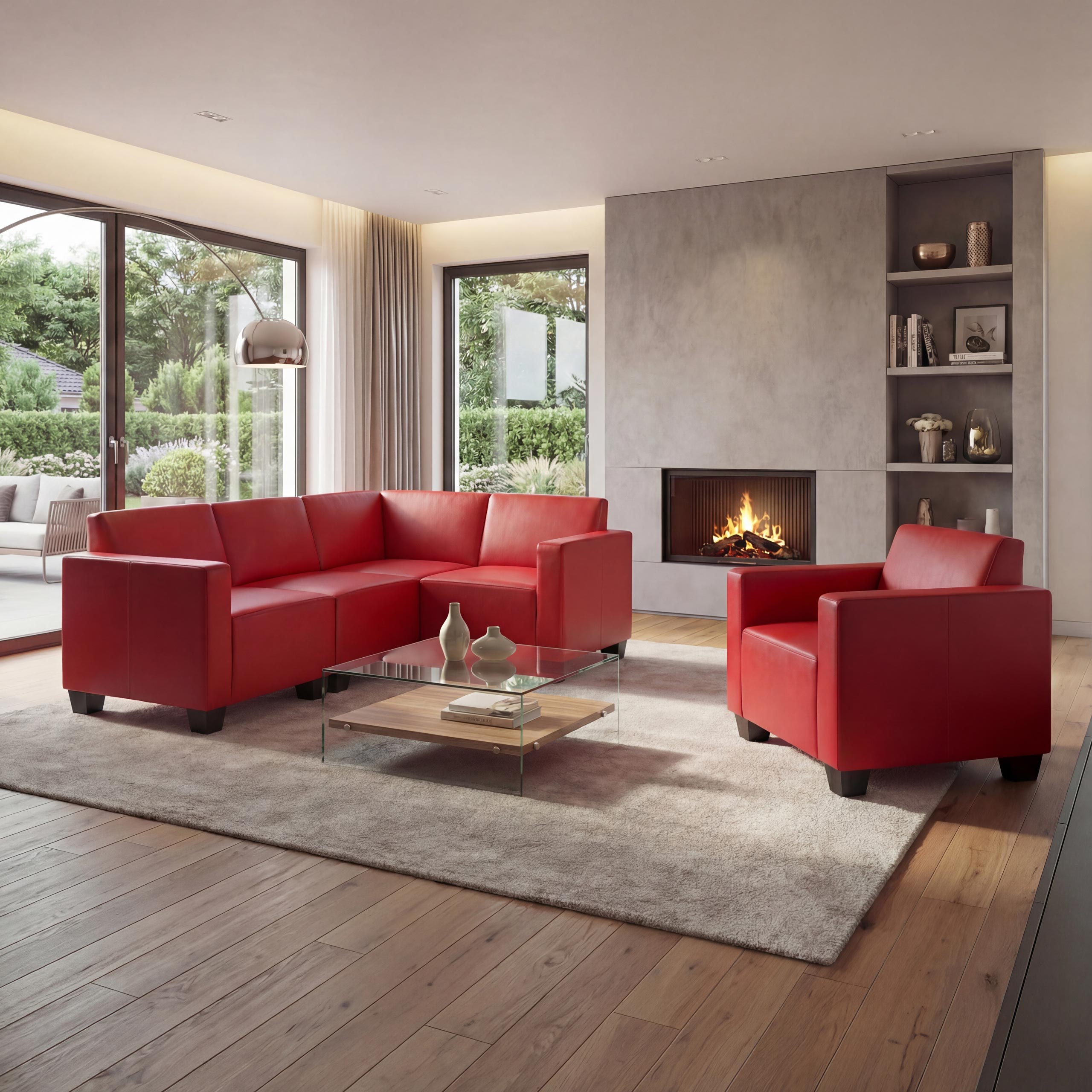 Modular Sofa-System Couch-Garnitur Moncalieri 4-1, Kunstleder ~ rot 