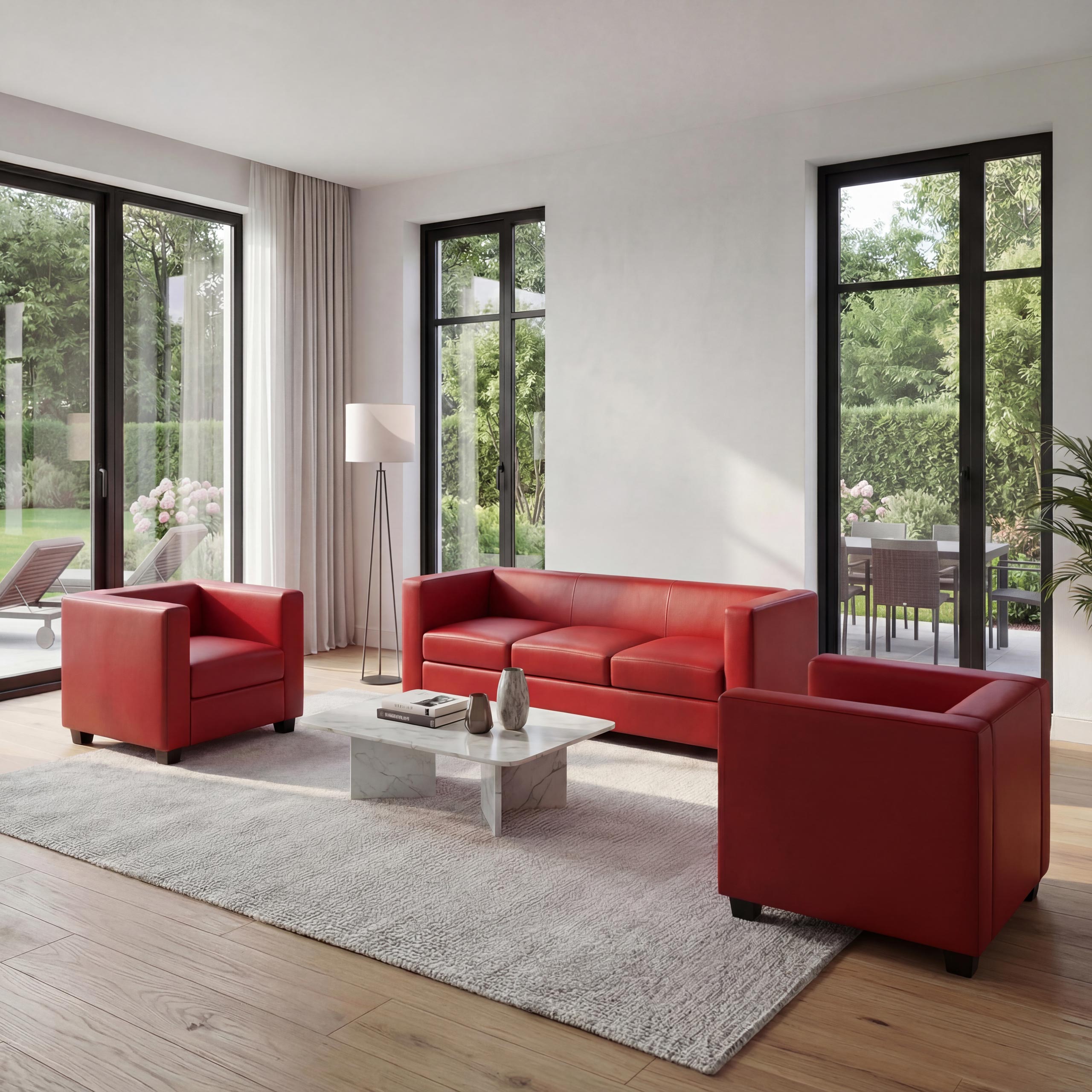 3-1-1 Couchgarnitur Lille ~ Leder, rot 