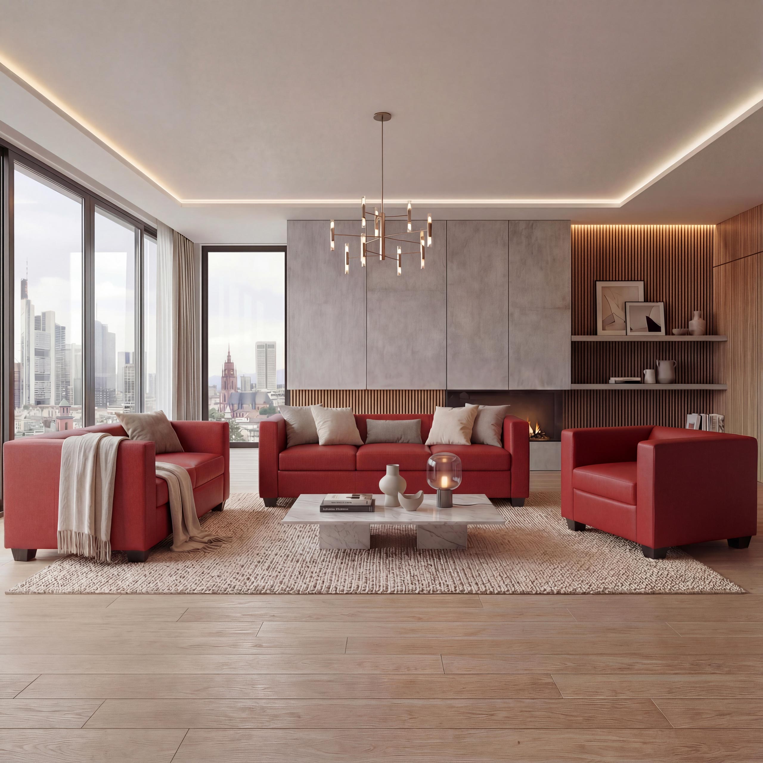 3-2-1 Couchgarnitur Lille ~ Leder, rot 