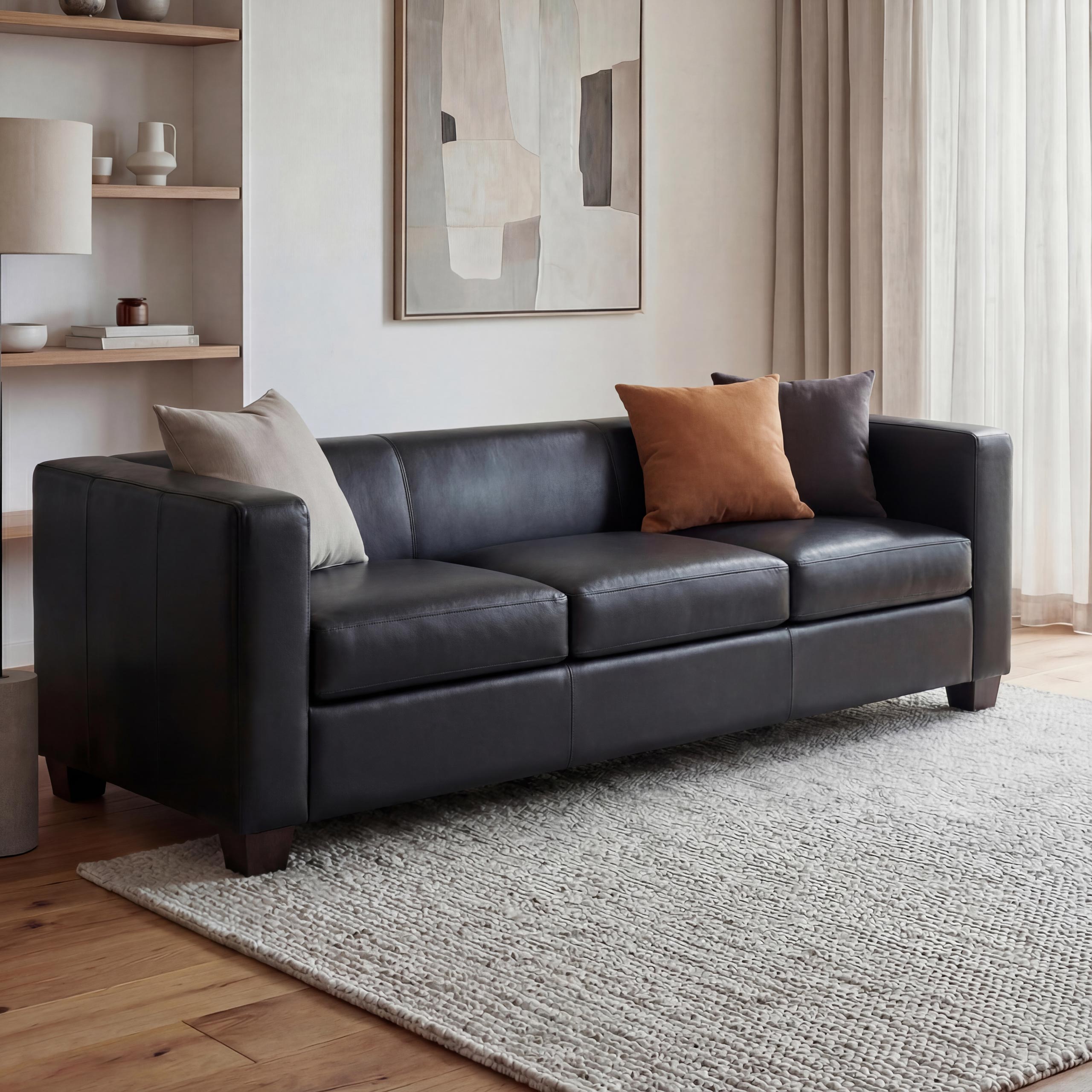 3er Sofa Lille, Kunstleder ~ schwarz 