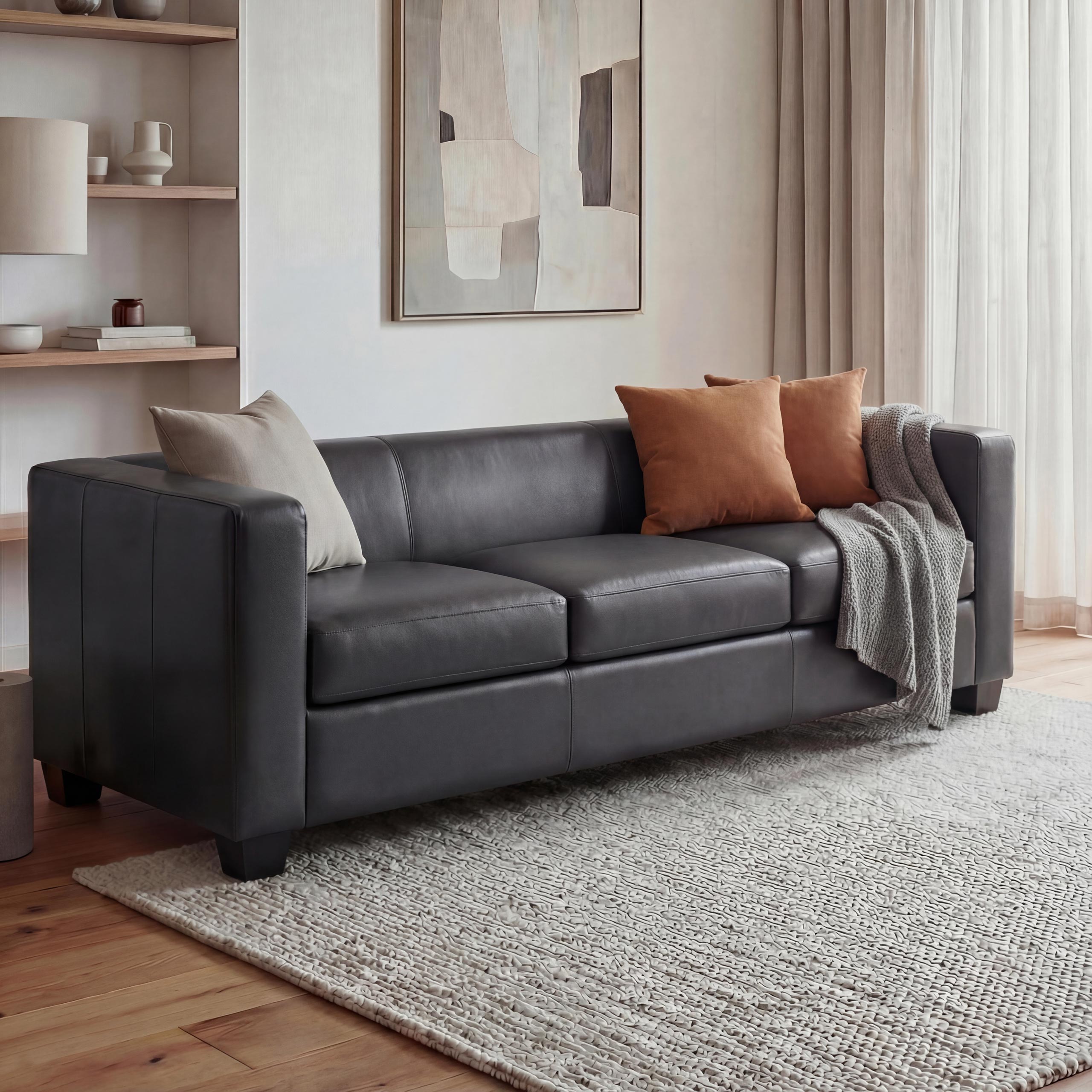 3er Sofa Lille ~ Kunstleder, dunkelgrau 