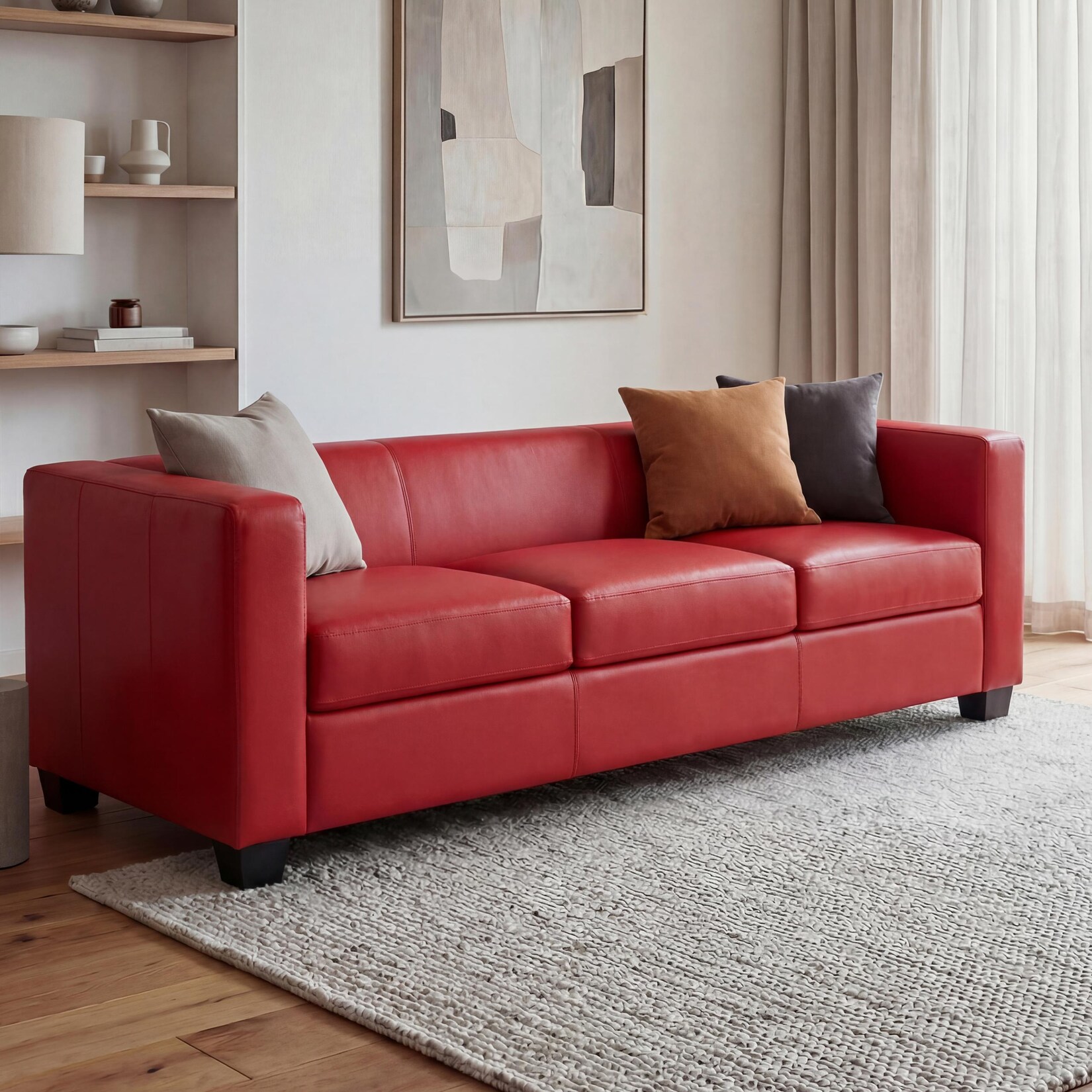 3er Sofa Lille, Kunstleder ~ rot