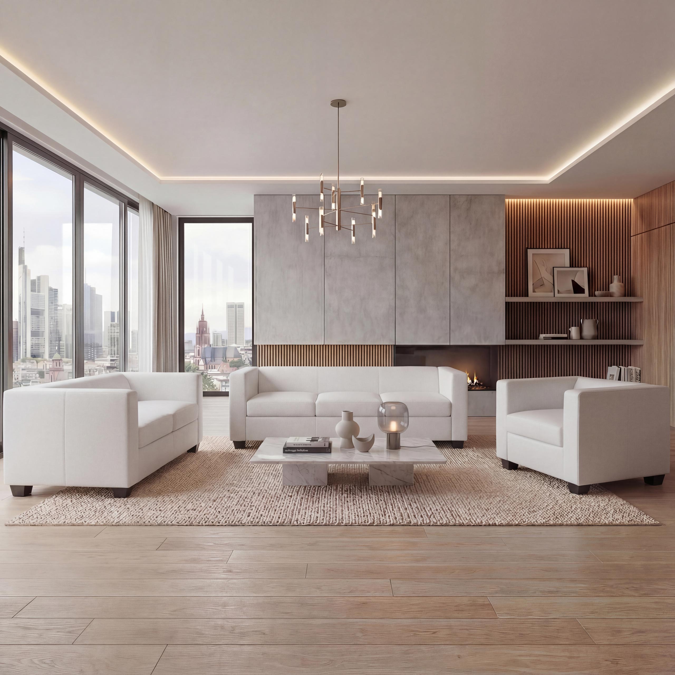 3-2-1 Couchgarnitur Lille ~ Kunstleder, wei&szlig; 