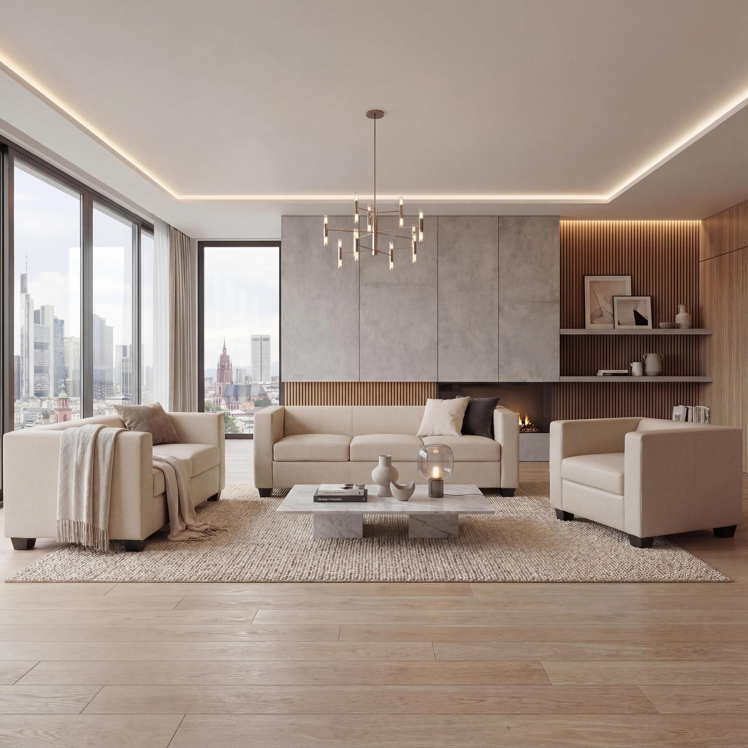 3-2-1 Couchgarnitur Lille ~ Kunstleder, creme 