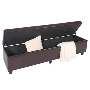 Aufbewahrungs-Truhe Sitzbank Kriens XXL, Kunstleder, 180x45x45cm MVG-zertifiziert ~ braun 