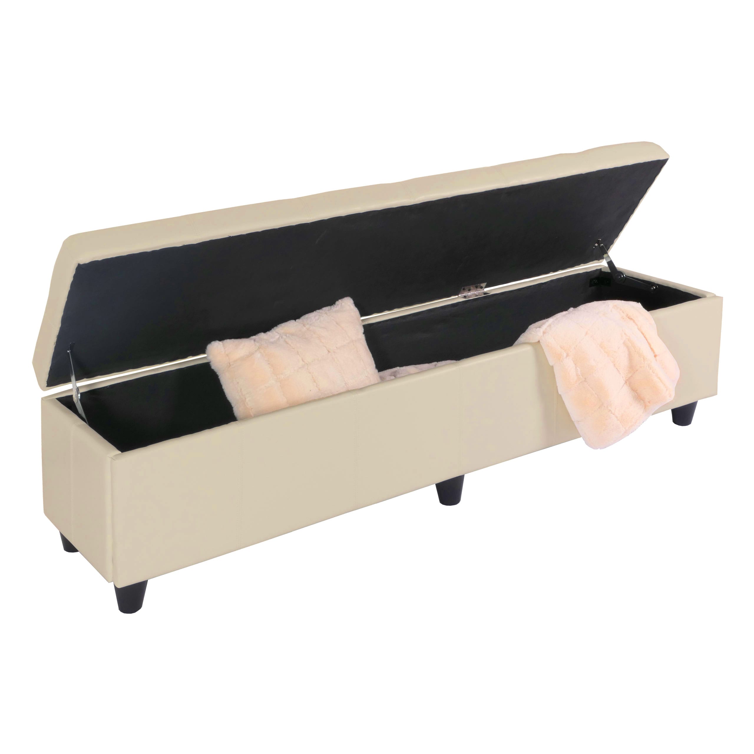 Bank Sitzbank mit Aufbewahrung Arezzo XXL, Kunstleder, 180x45x45cm MVG-zertifiziert ~ creme 