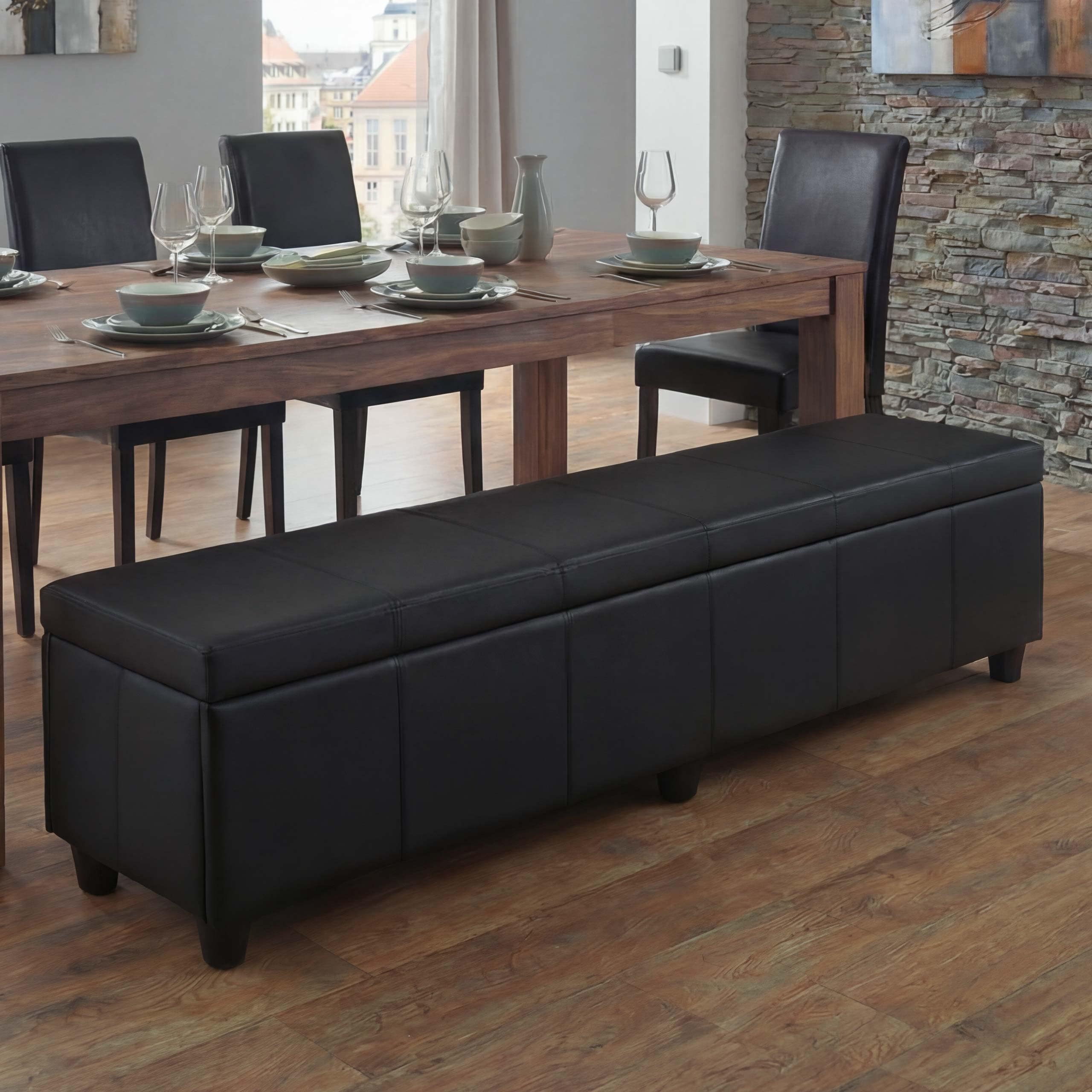 Bank Sitzbank mit Aufbewahrung Arezzo XXL, Kunstleder, 180x45x45cm MVG-zertifiziert ~ schwarz matt 