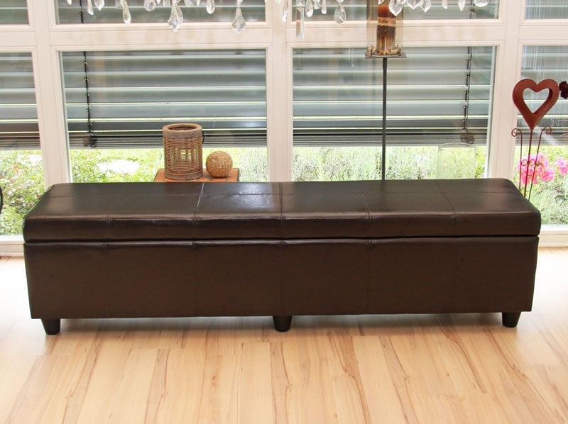 Bank Sitzbank mit Aufbewahrung Arezzo XXL, Leder + Kunstleder, 180x45x45cm ~ braun 