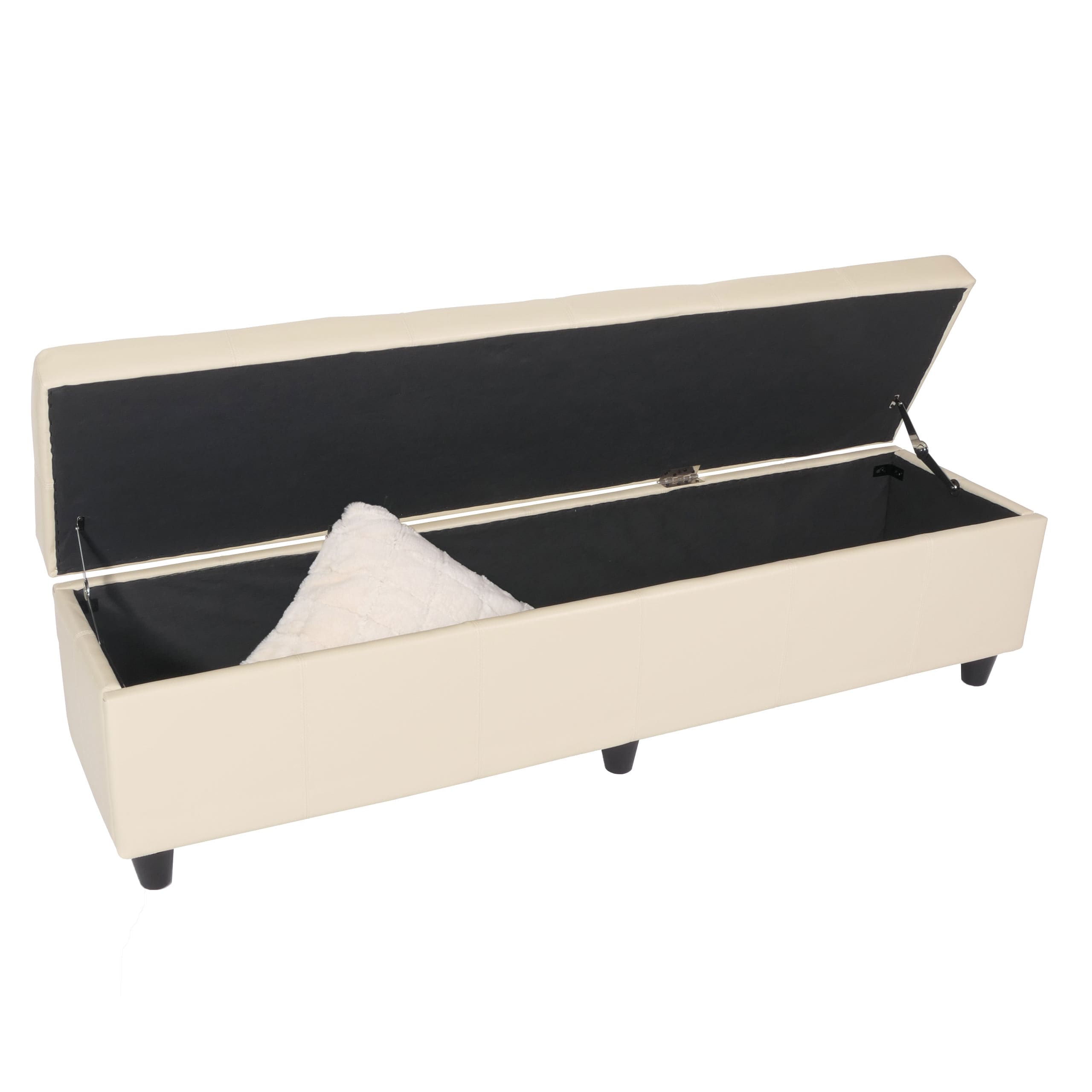 Aufbewahrungs-Truhe Sitzbank Arezzo XXL, Leder, 180x45x45cm ~ creme 