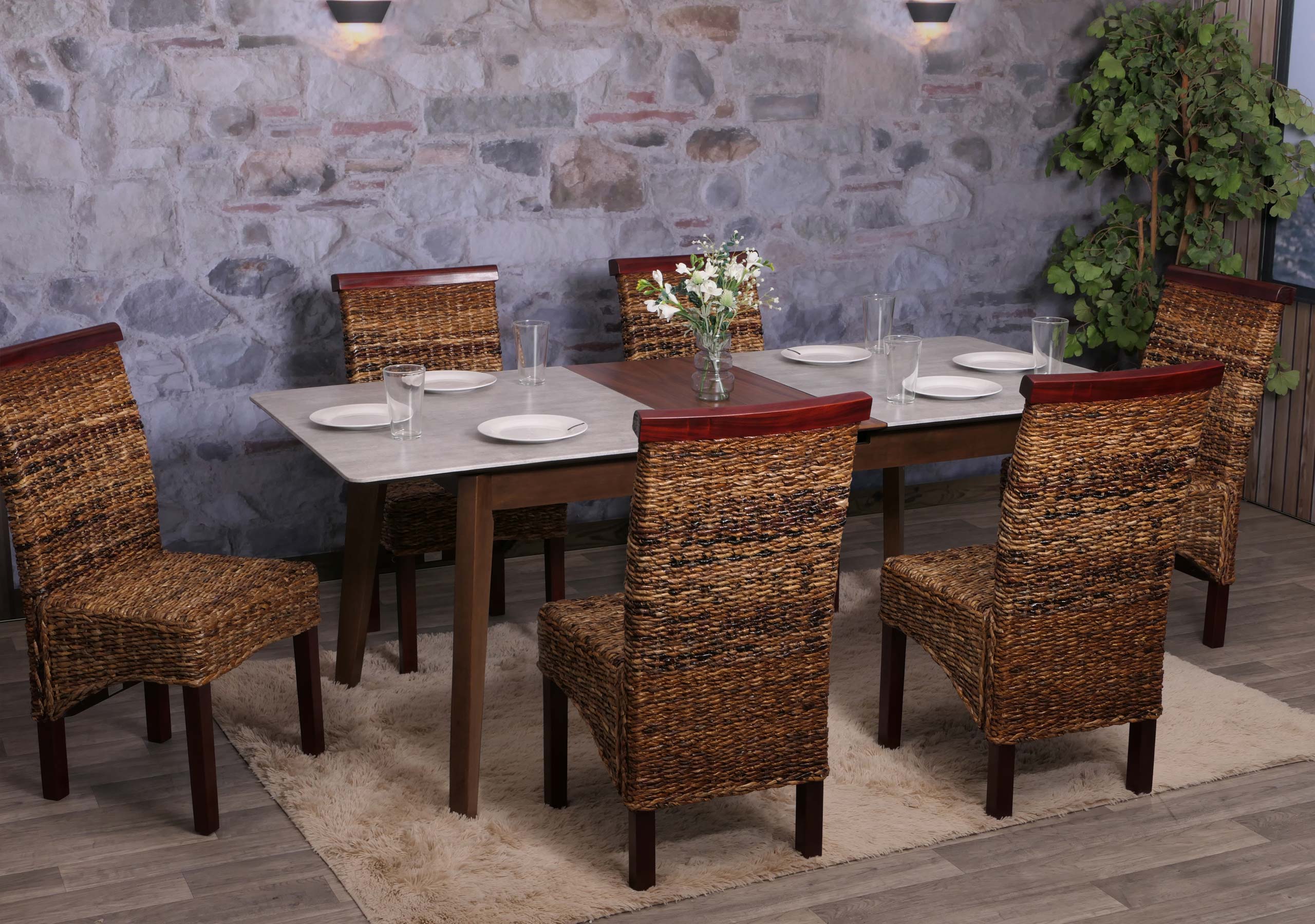 Esszimmerstuhl Acireale, Korbgeflecht (6er-Set) hell, ohne Kissen 