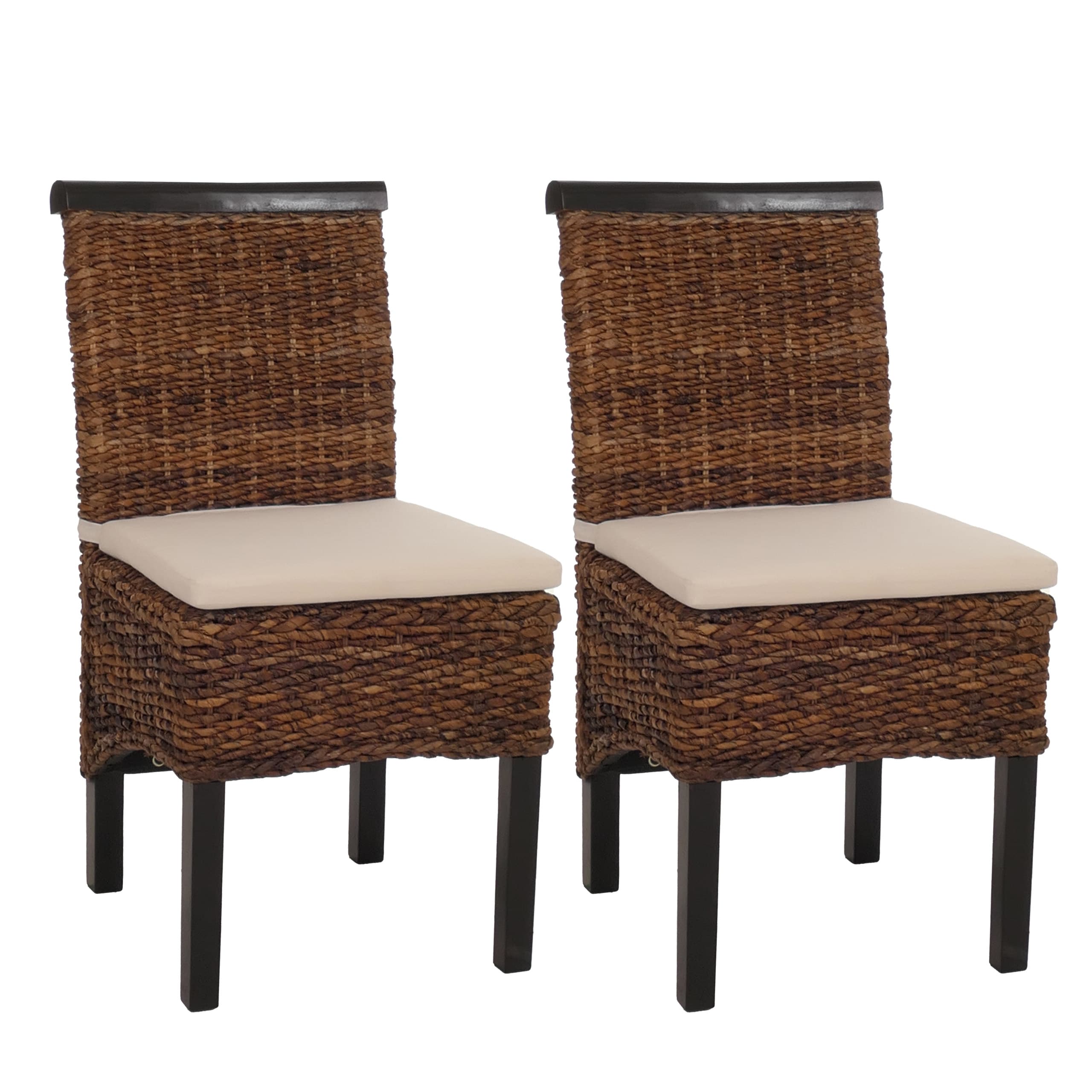 Esszimmerstuhl Acireale, Korbgeflecht (2er-Set) ~ dunkel, mit Kissen 
