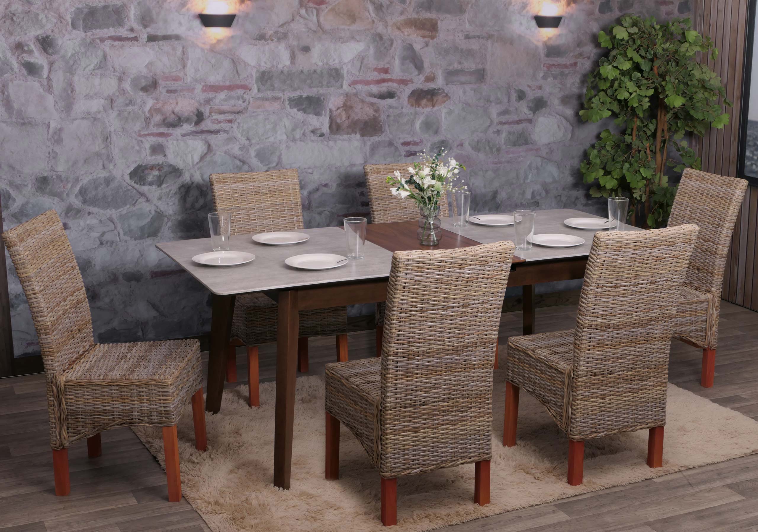 Esszimmerstuhl Var, Korbgeflecht (6er-Set) ohne Sitzkissen 