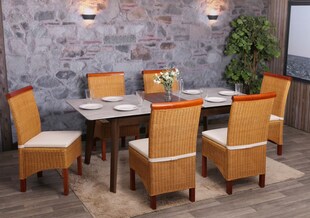 6er-Set Esszimmerstuhl Var, Korbgeflecht Mit Sitzkissen 