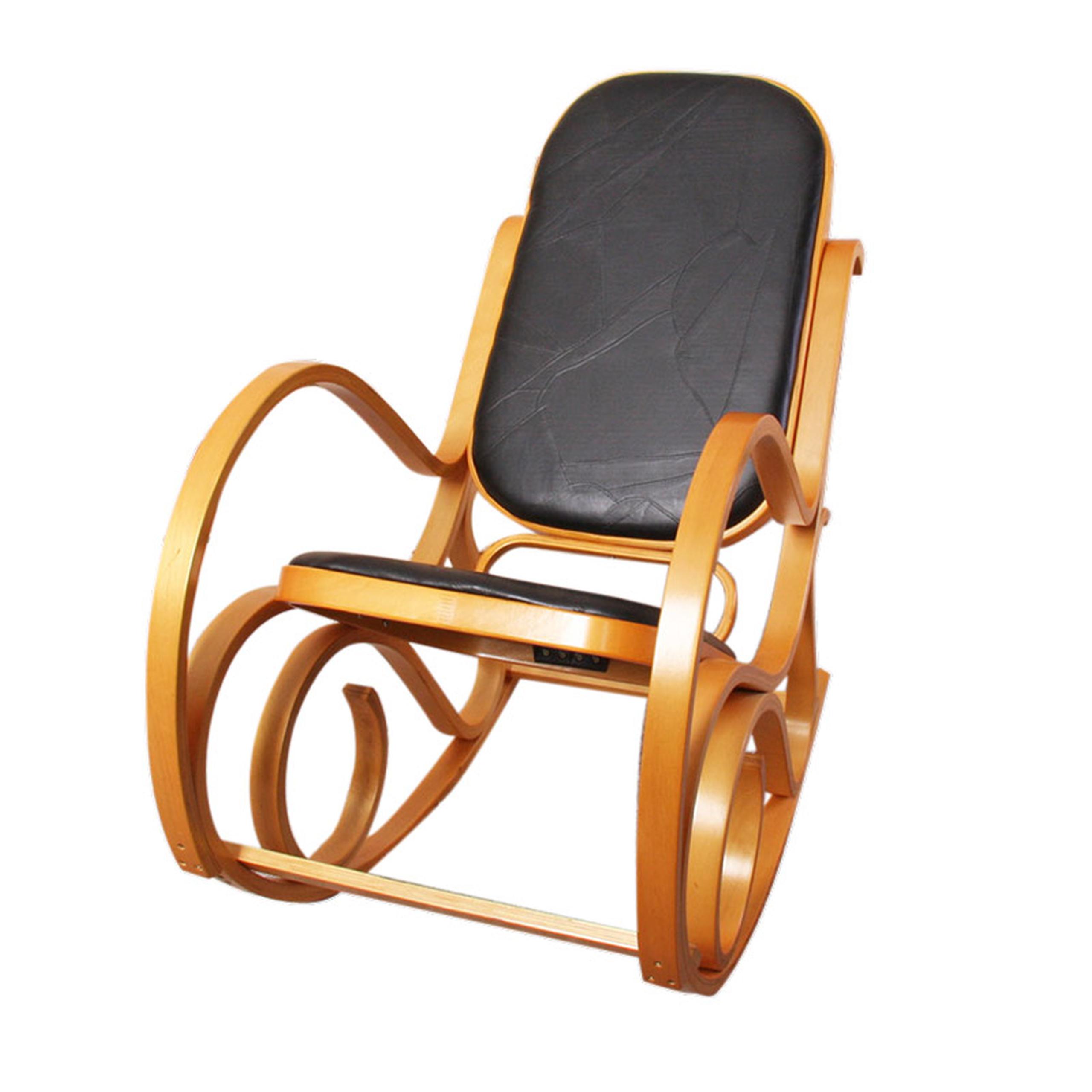 Schaukelstuhl Gallarate, Schwingsessel Fernsehsessel, Massiv-Holz ~ Eiche-Optik, Patchworkleder schwarz 