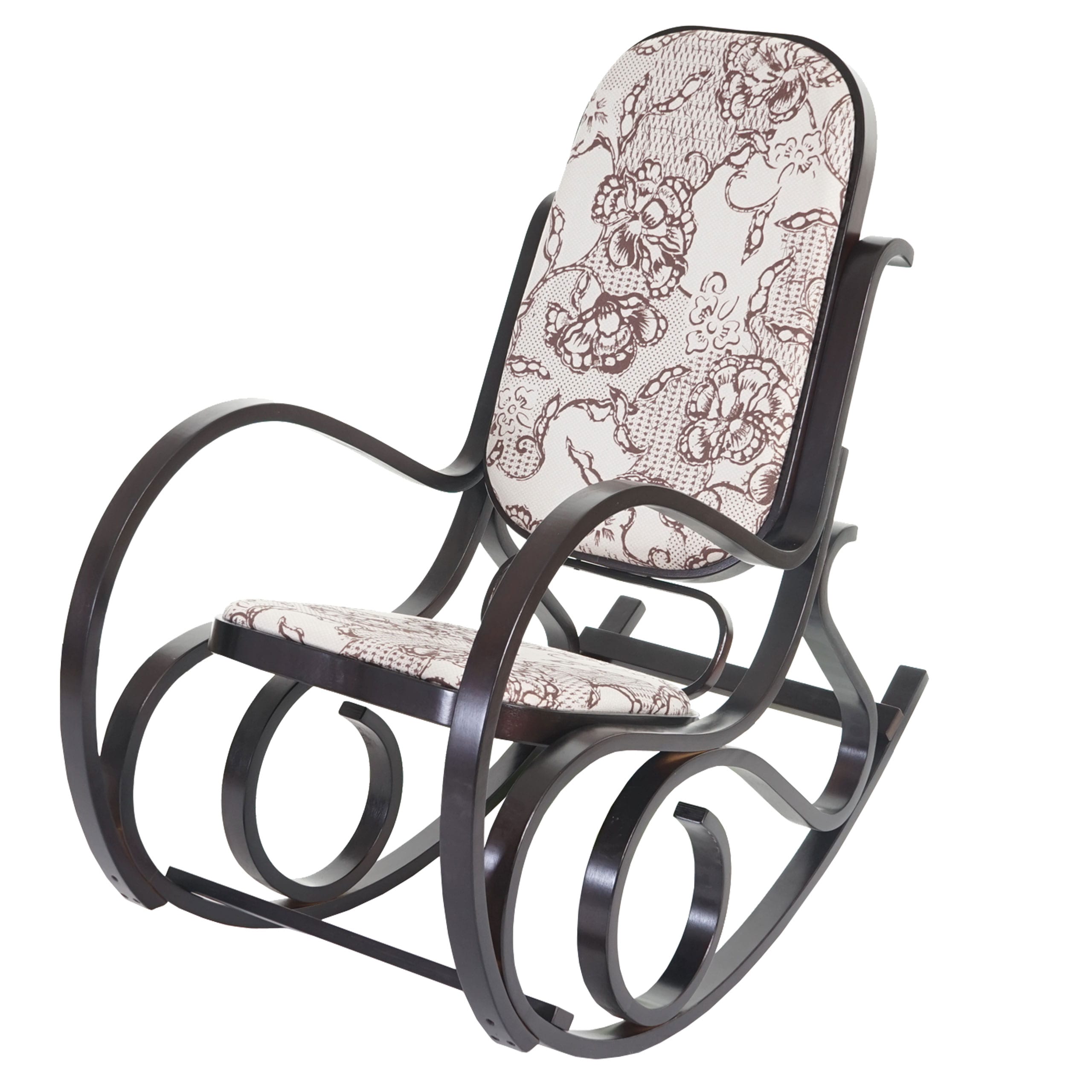 Schaukelstuhl Gallarate, Schwingsessel Fernsehsessel, Massiv-Holz ~ Walnuss-Optik, Stoff/Textil Jacquard braun 