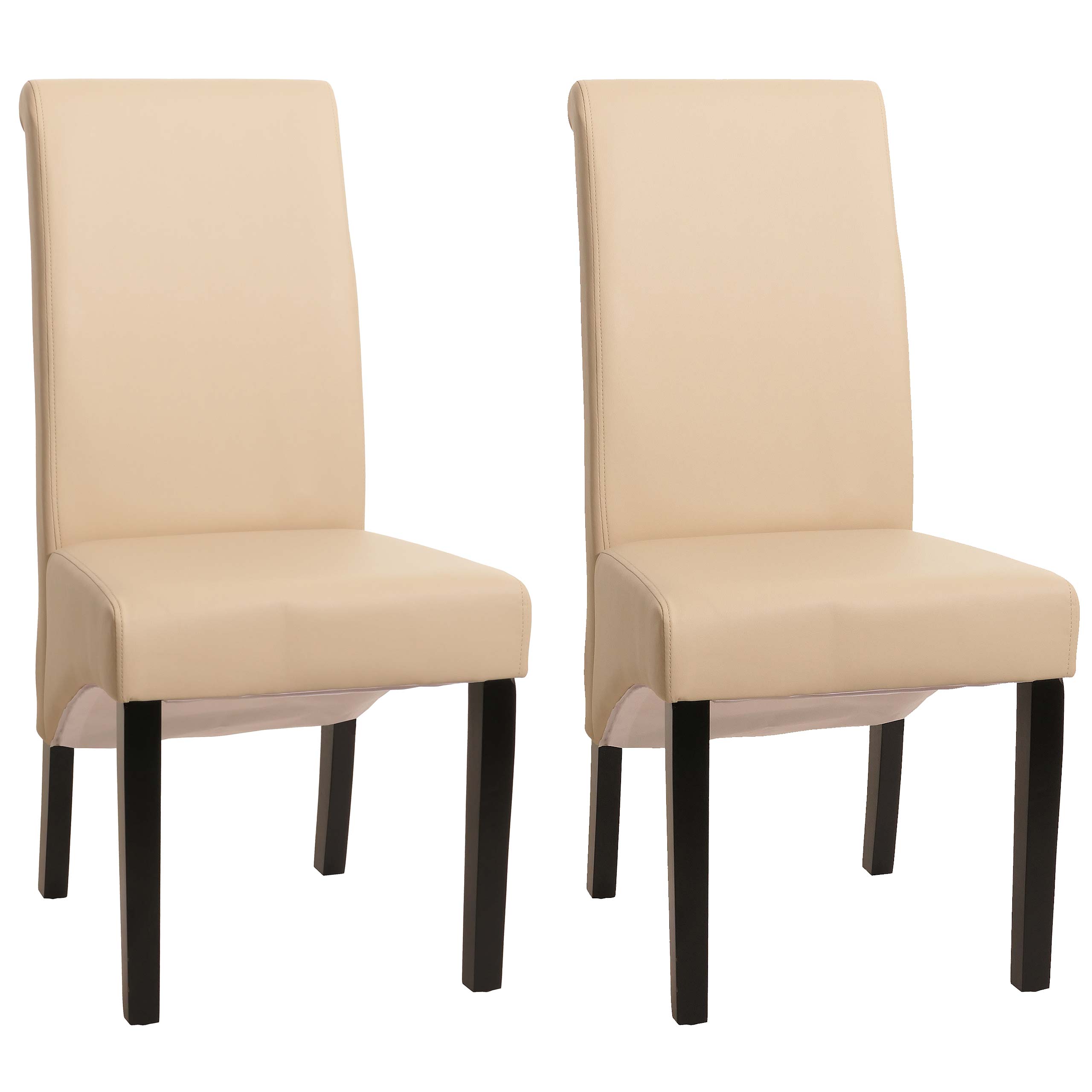 2er-Set Esszimmerstuhl Cesena ~ Leder, creme, dunkle F&uuml;&szlig;e 