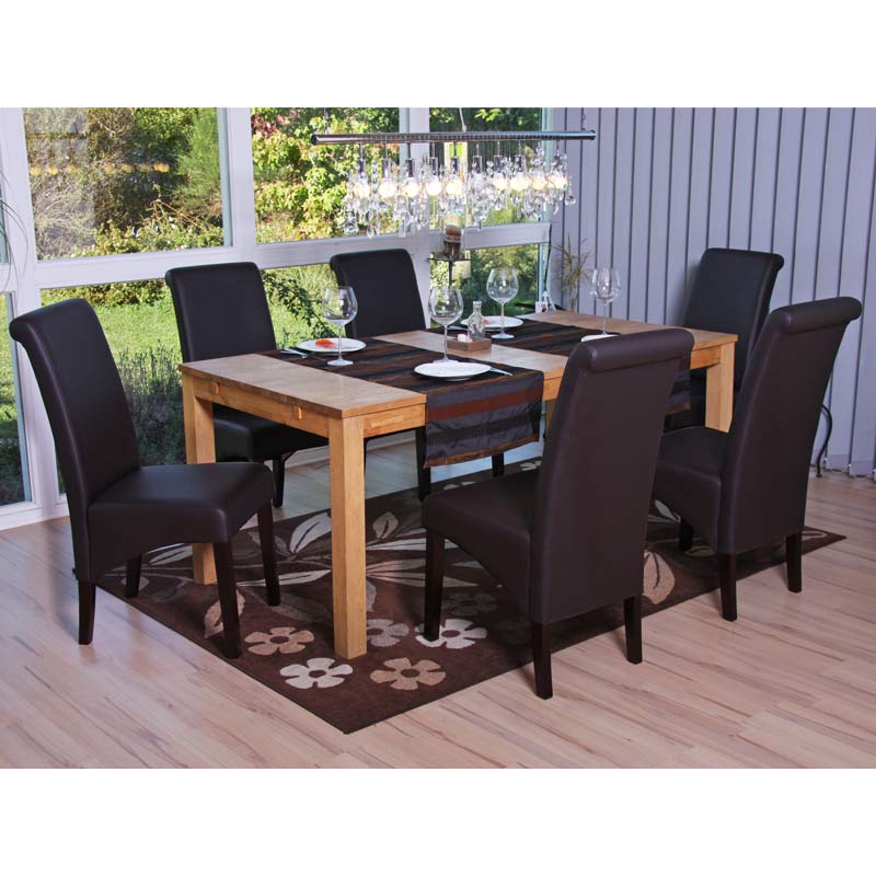 6er-Set Esszimmerstuhl Cesena ~ Kunstleder matt, braun, dunkle F&uuml;&szlig;e 