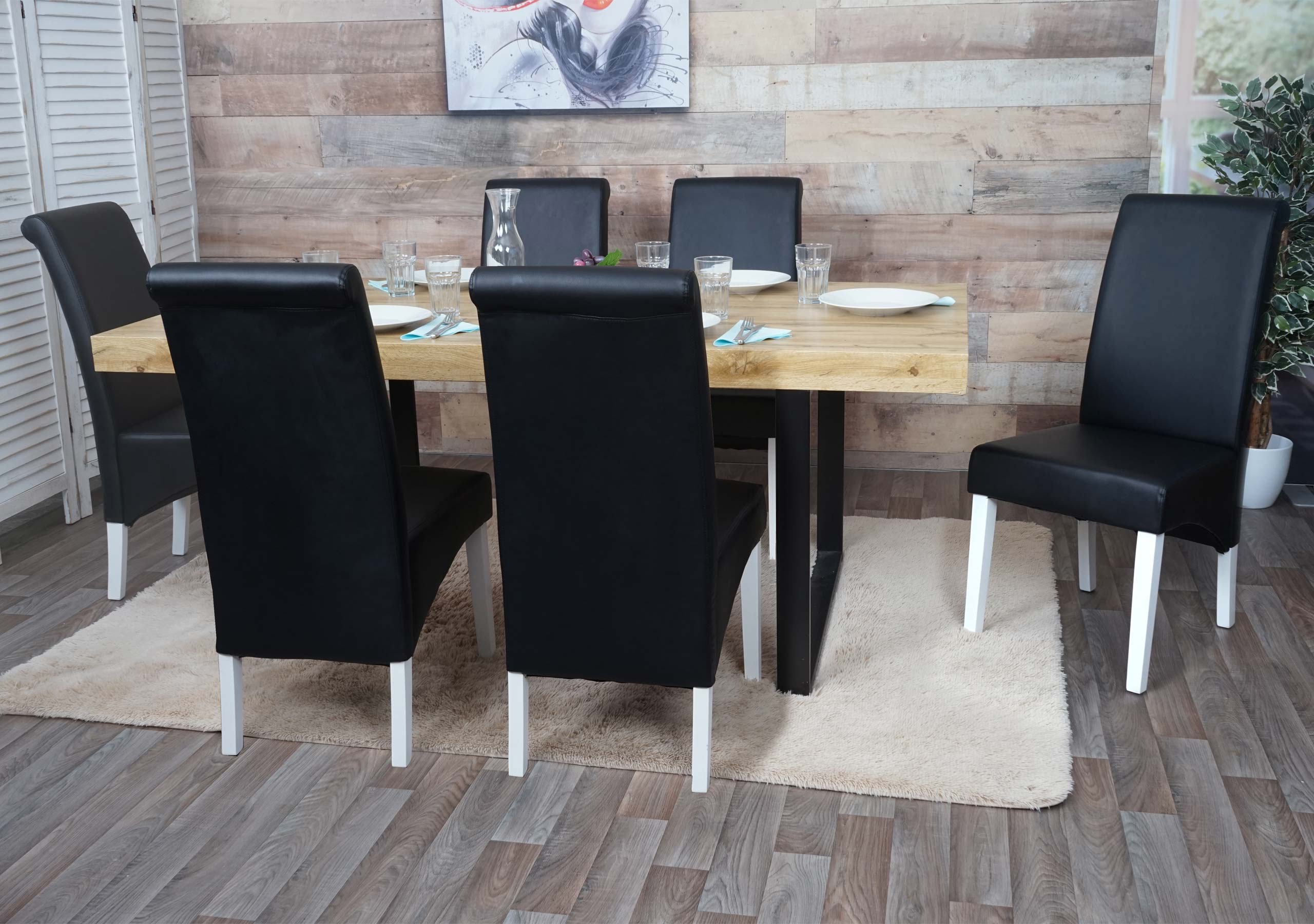 6er-Set Esszimmerstuhl K&uuml;chenstuhl Stuhl Cesena ~ Leder, schwarz, wei&szlig;e F&uuml;&szlig;e 
