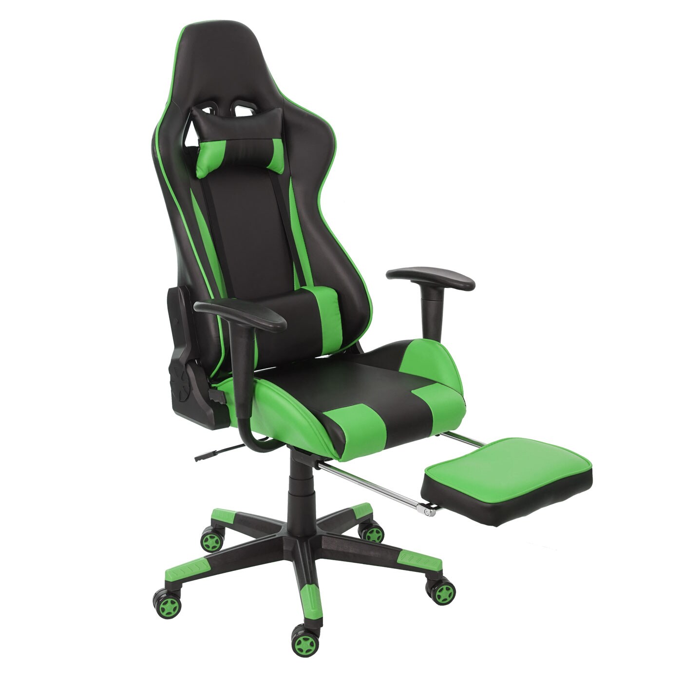 Relax-B&uuml;rostuhl MCW-D25 XXL, Schreibtischstuhl Gamingstuhl, 150kg belastbar Fu&szlig;st&uuml;tze ~ schwarz/gr&uuml;n 
