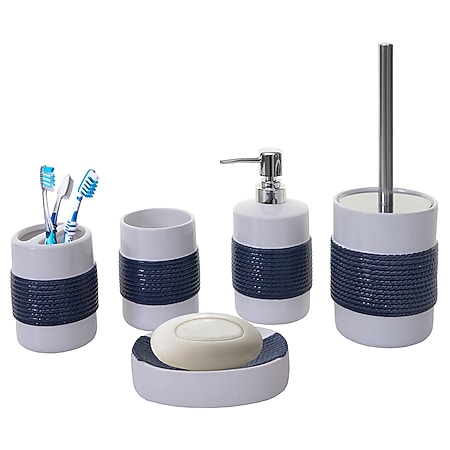 5-teiliges Badset MCW-C73, WC-Garnitur Badezimmerset Badaccessoires, Keramik ~ blau/weiß 