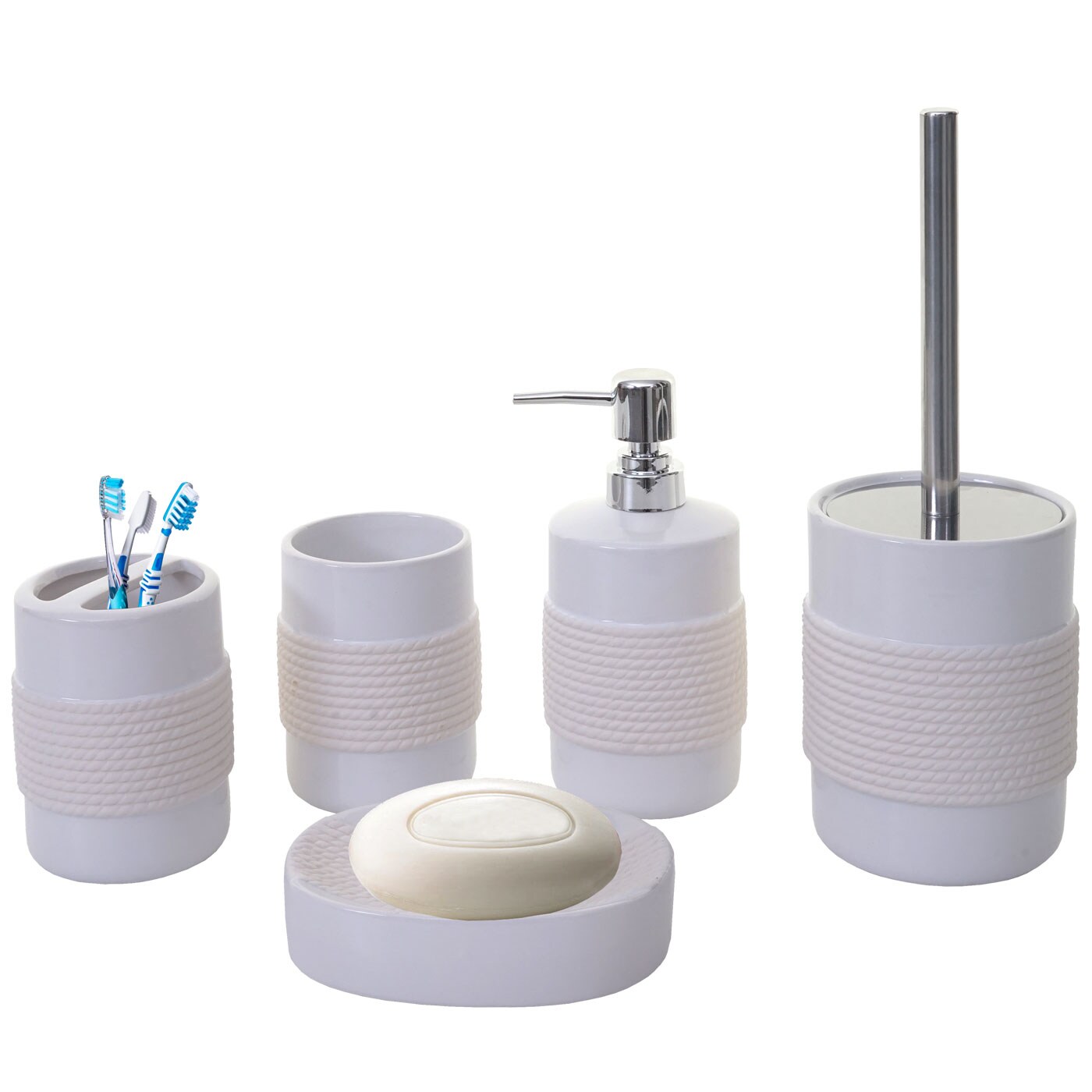 5-teiliges Badset MCW-C73, WC-Garnitur Badezimmerset Badaccessoires, Keramik ~ wei&szlig; 