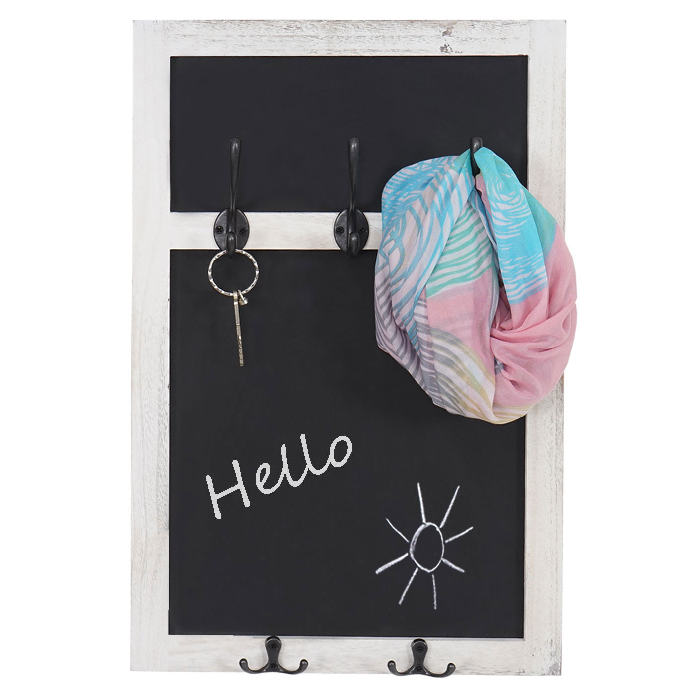 Wandgarderobe MCW-C51, Garderobe Kreidetafel Wandtafel, 5 Haken 55x34cm ~ wei&szlig;, shabby 