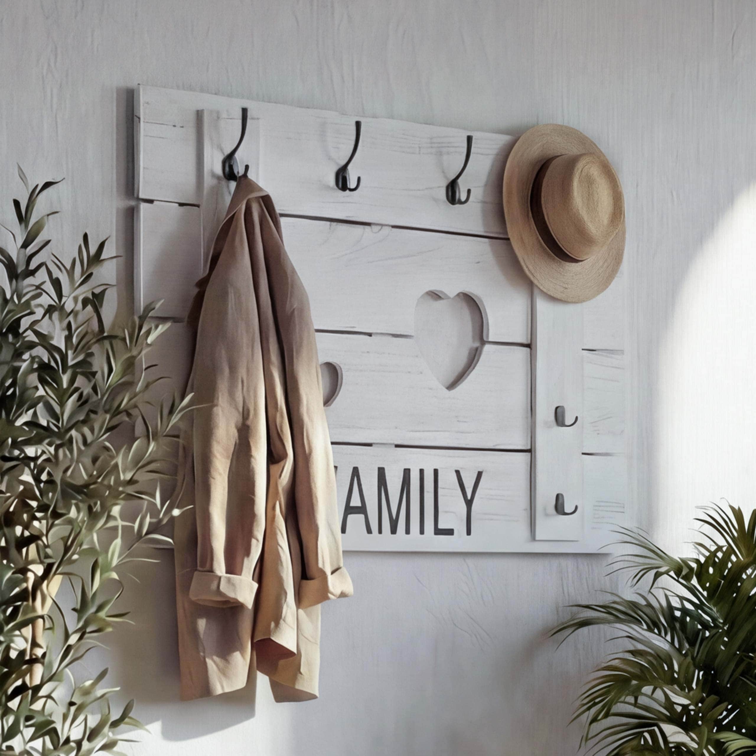 Wandgarderobe MCW-C89 Family, Garderobenpaneel Garderobe, Shabby-Look Vintage, 8 Haken 60x90cm ~ wei&szlig;, shabby 
